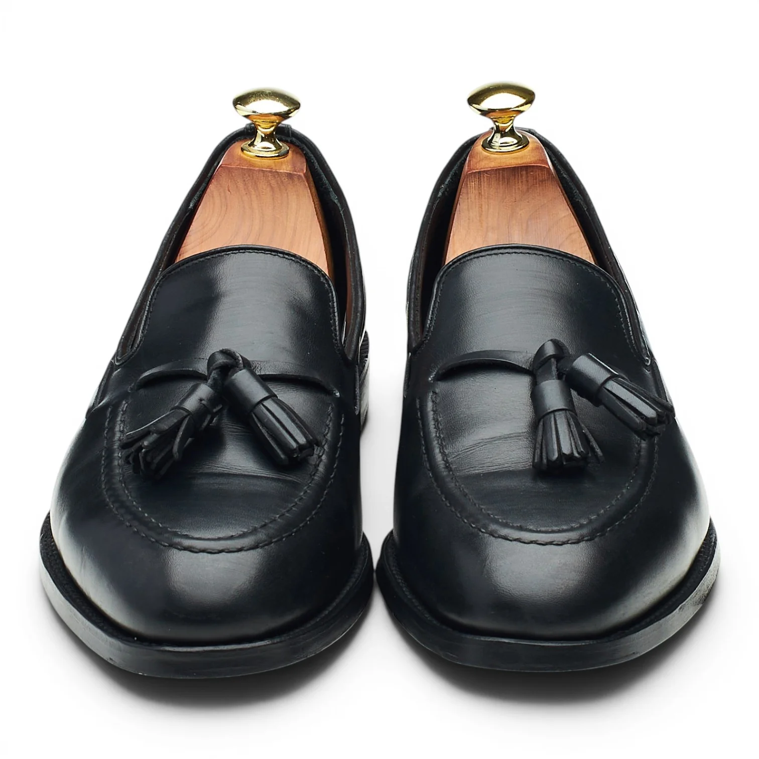 1880 'Russell' Black Leather Tassel Loafers UK 7.5 F - Image 2