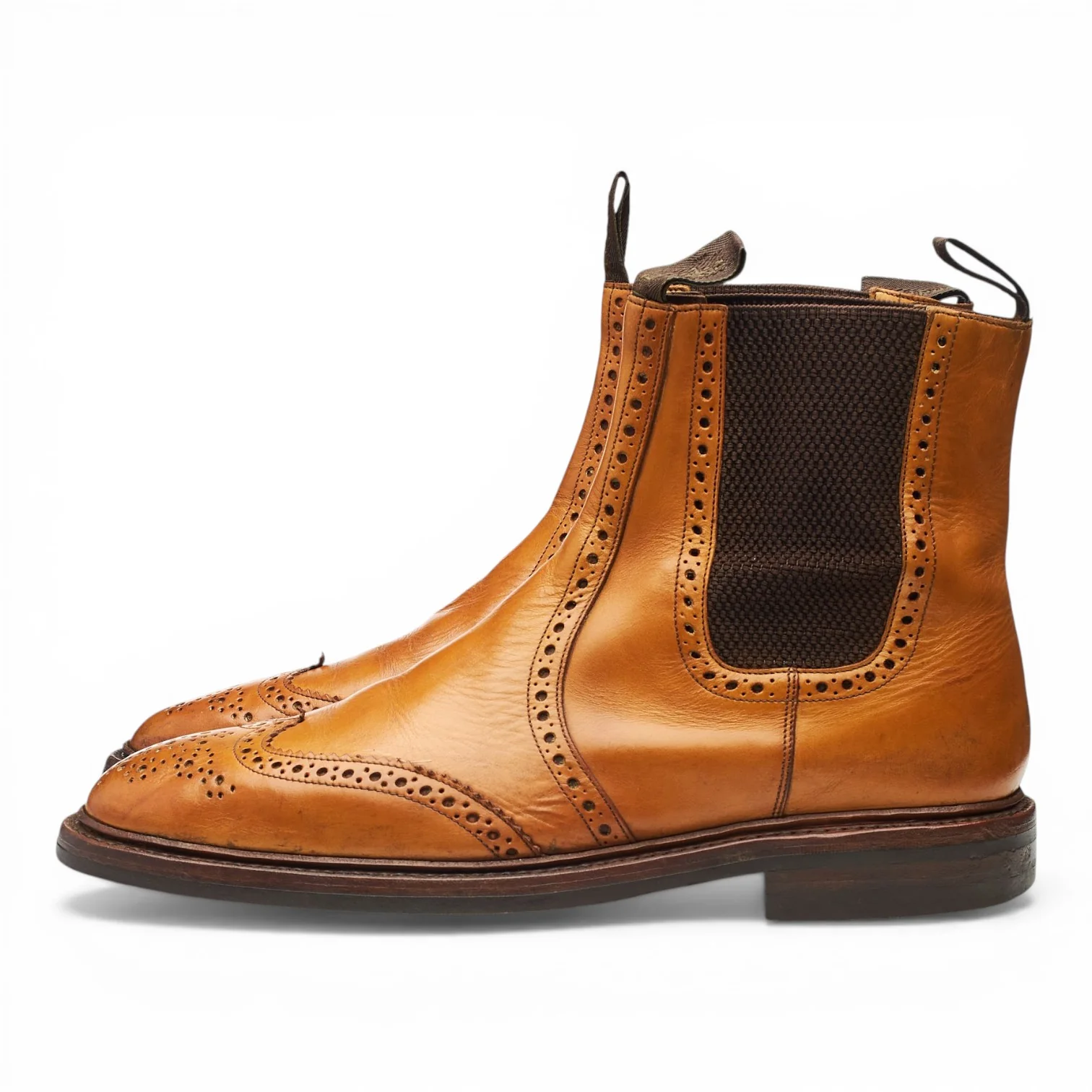1880 'Thirsk' Tan Brown Leather Brogue Chelsea Boots UK 9 F - Image 3