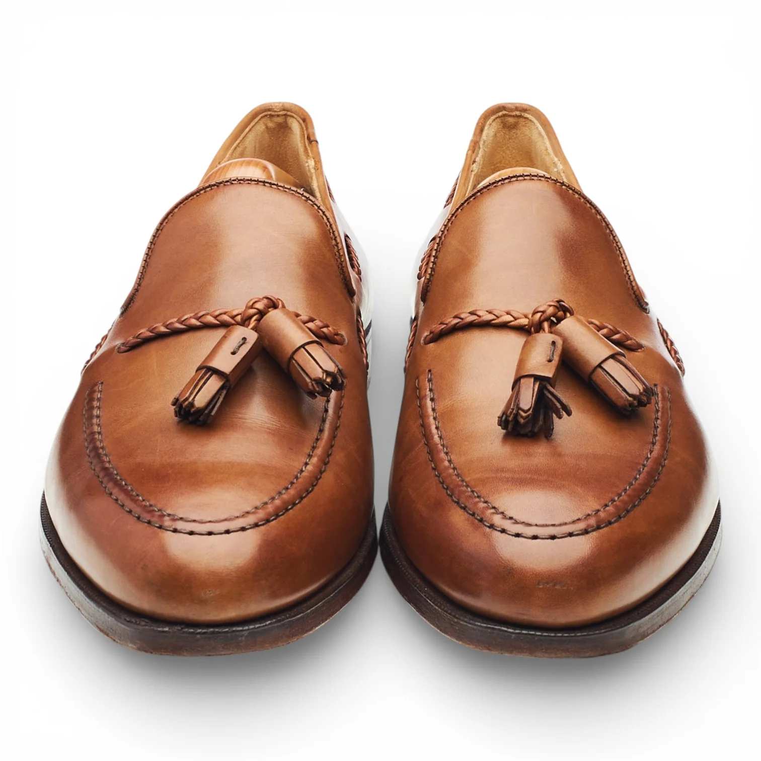 'Aidan' Tan Brown Leather Tassel Loafers UK 10.5 E - Image 2
