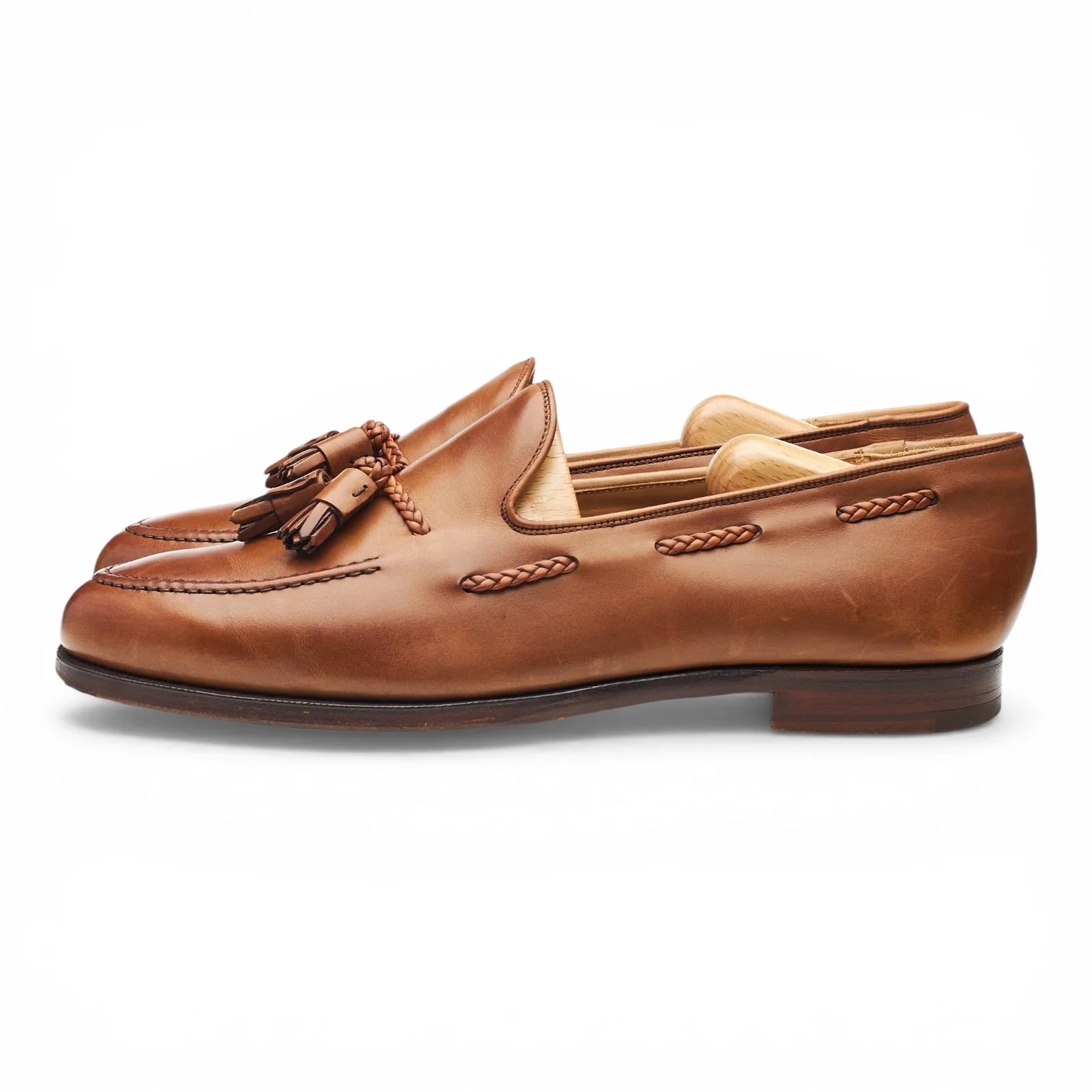 'Aidan' Tan Brown Leather Tassel Loafers UK 10.5 E - Image 3