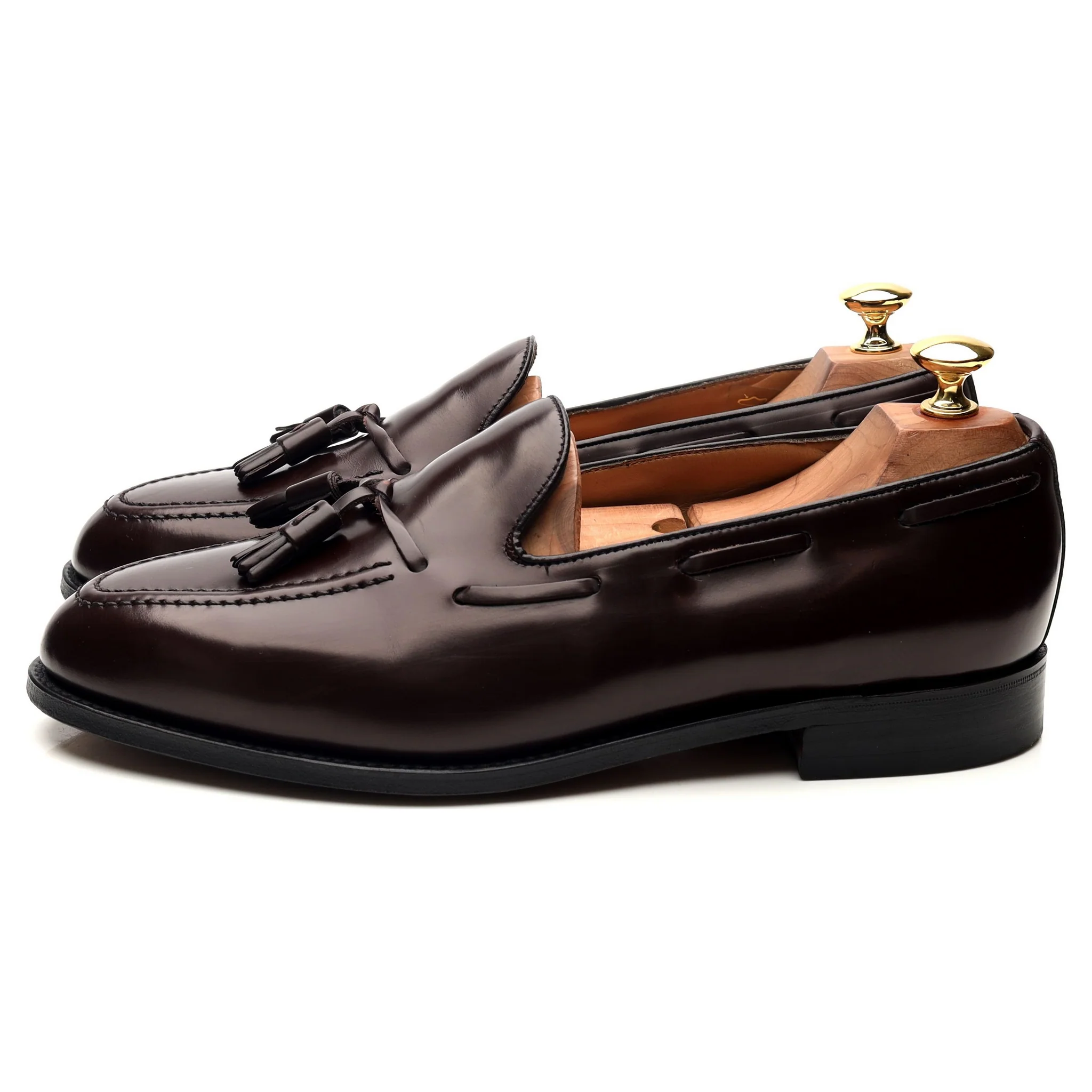 'Harrow' Burgundy Leather Tassel Loafers UK 9 EX - Image 2