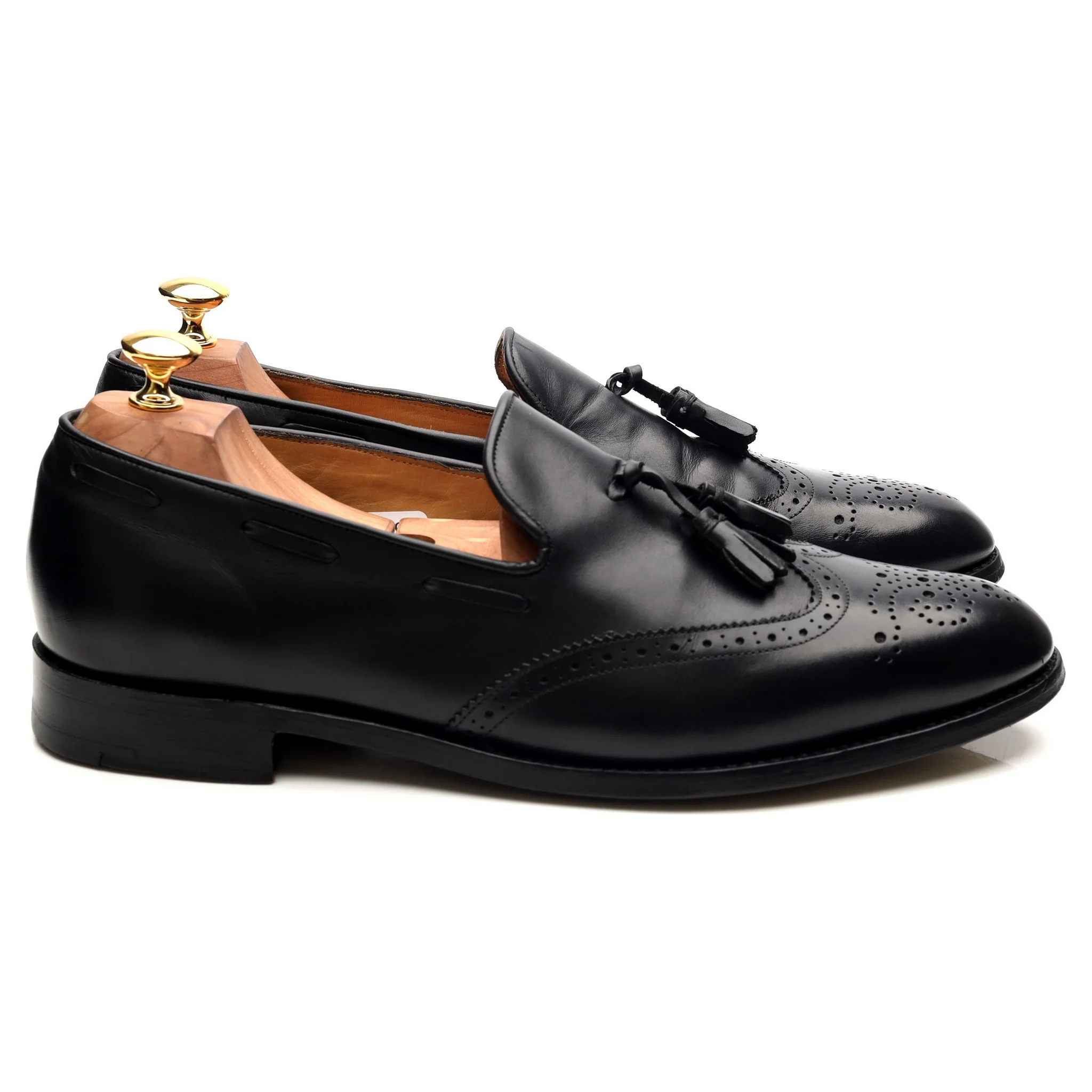 Black Leather Wing Cap Tassel Loafers UK 10 F - Image 6