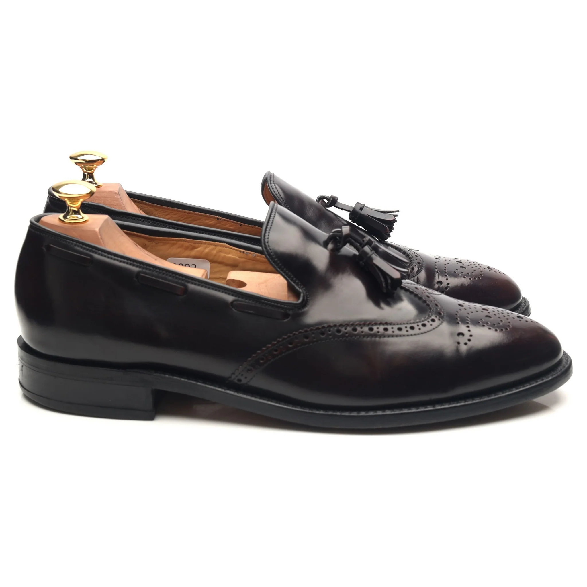 'Clive' Burgundy Leather Wing Cap Tassel Loafers UK 9.5 G - Image 6