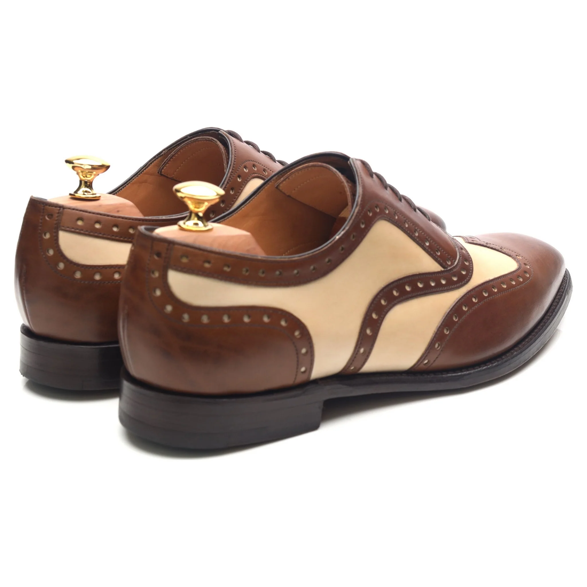 'Cambridge' Brown Beige Two Tone Leather Brogues UK 11 FX - Image 5