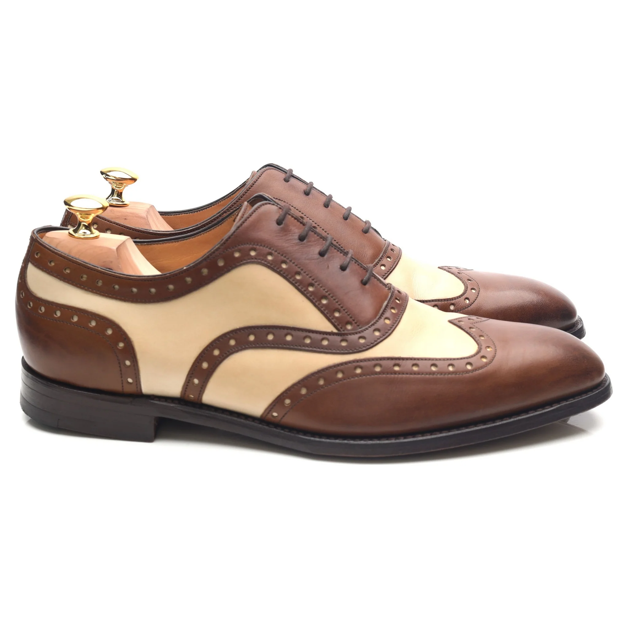 'Cambridge' Brown Beige Two Tone Leather Brogues UK 11 FX - Image 6