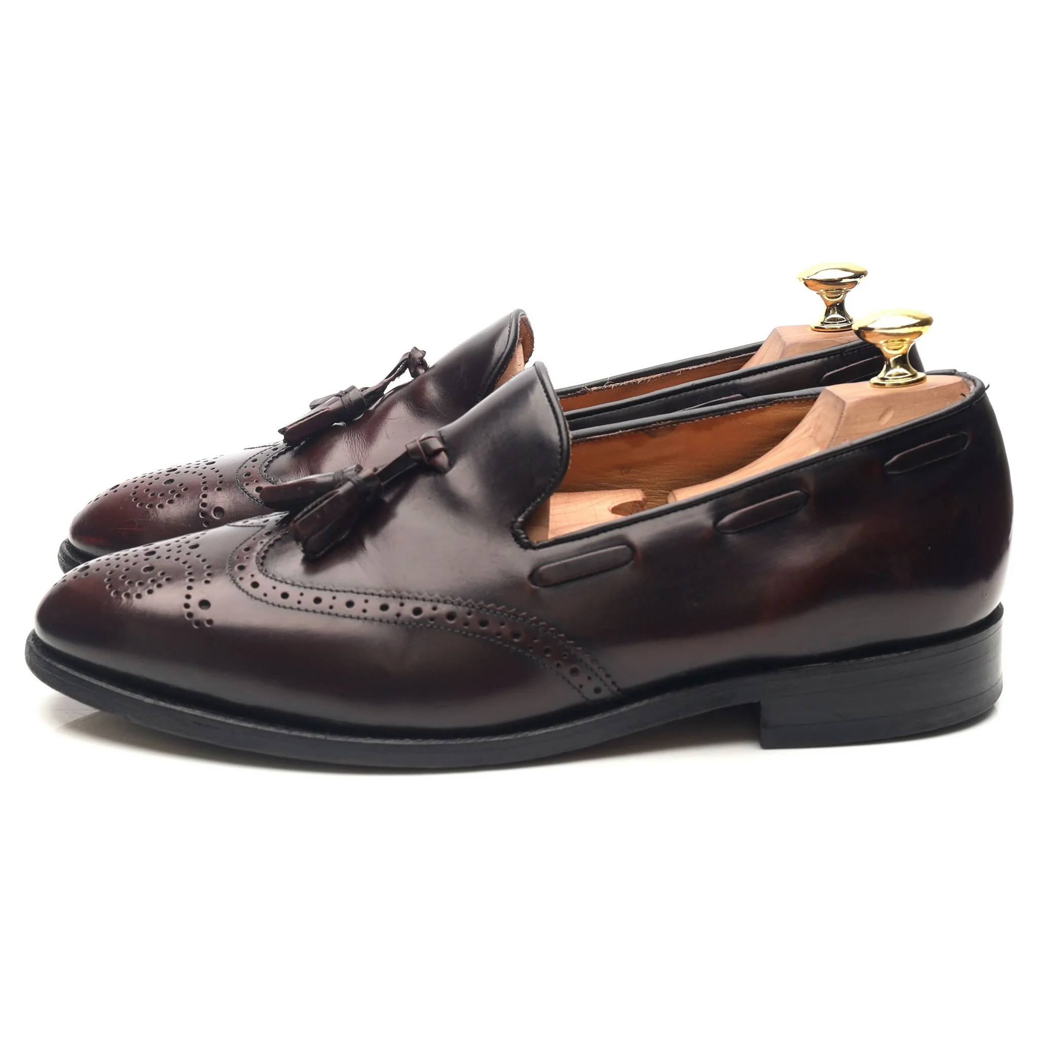 'Clive' Burgundy Leather Wing Cap Tassel Loafers UK 8 F - Image 2
