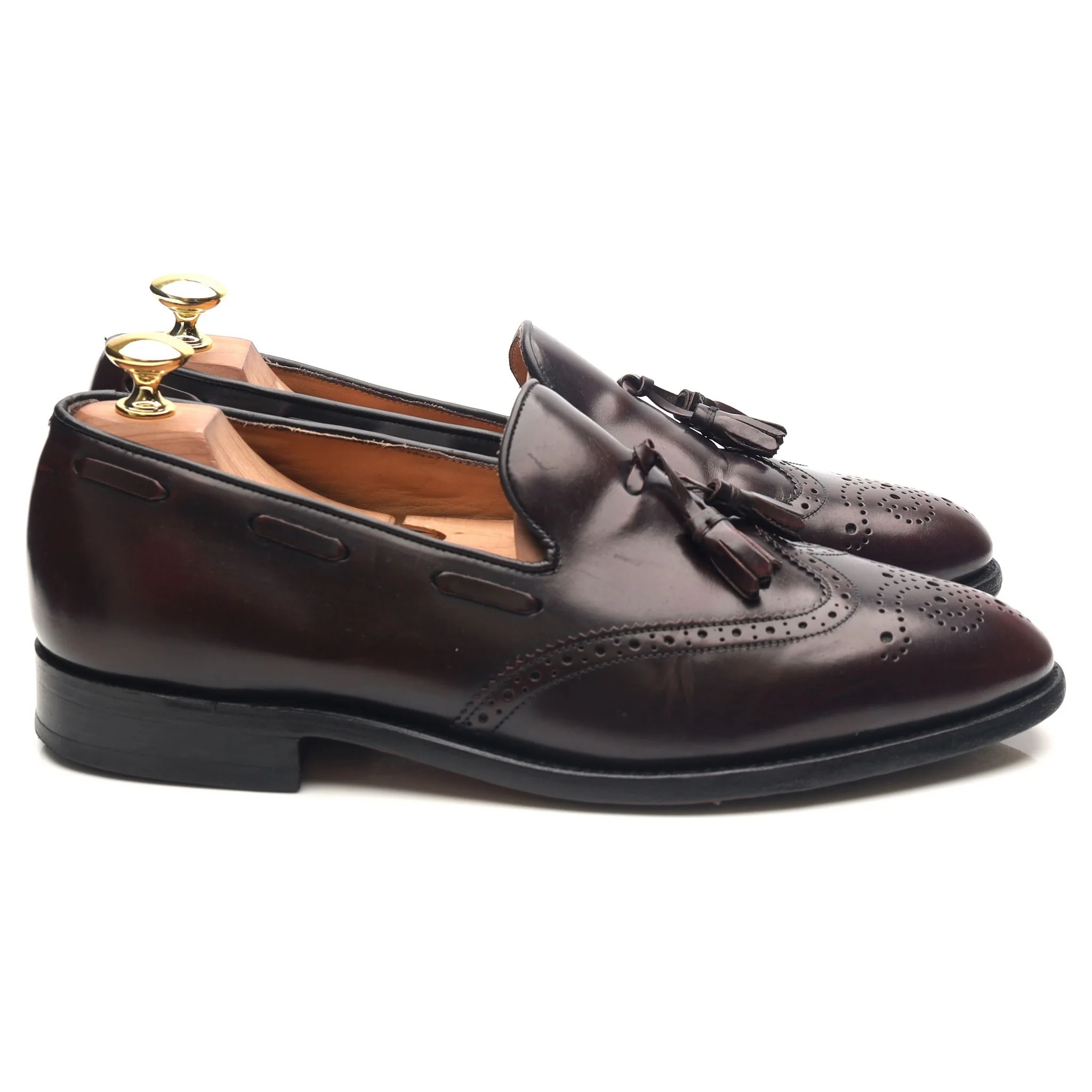'Clive' Burgundy Leather Wing Cap Tassel Loafers UK 8 F - Image 7