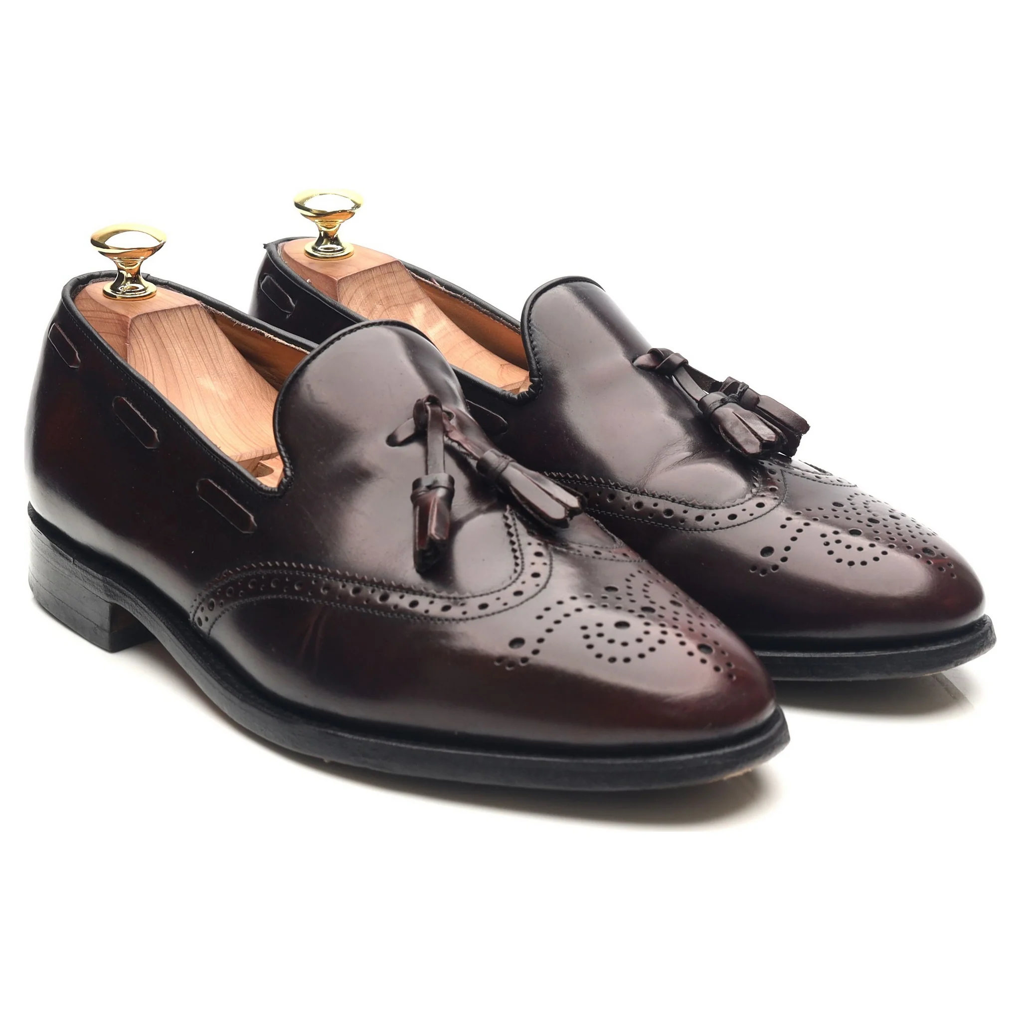 'Clive' Burgundy Leather Wing Cap Tassel Loafers UK 8 F - Image 8