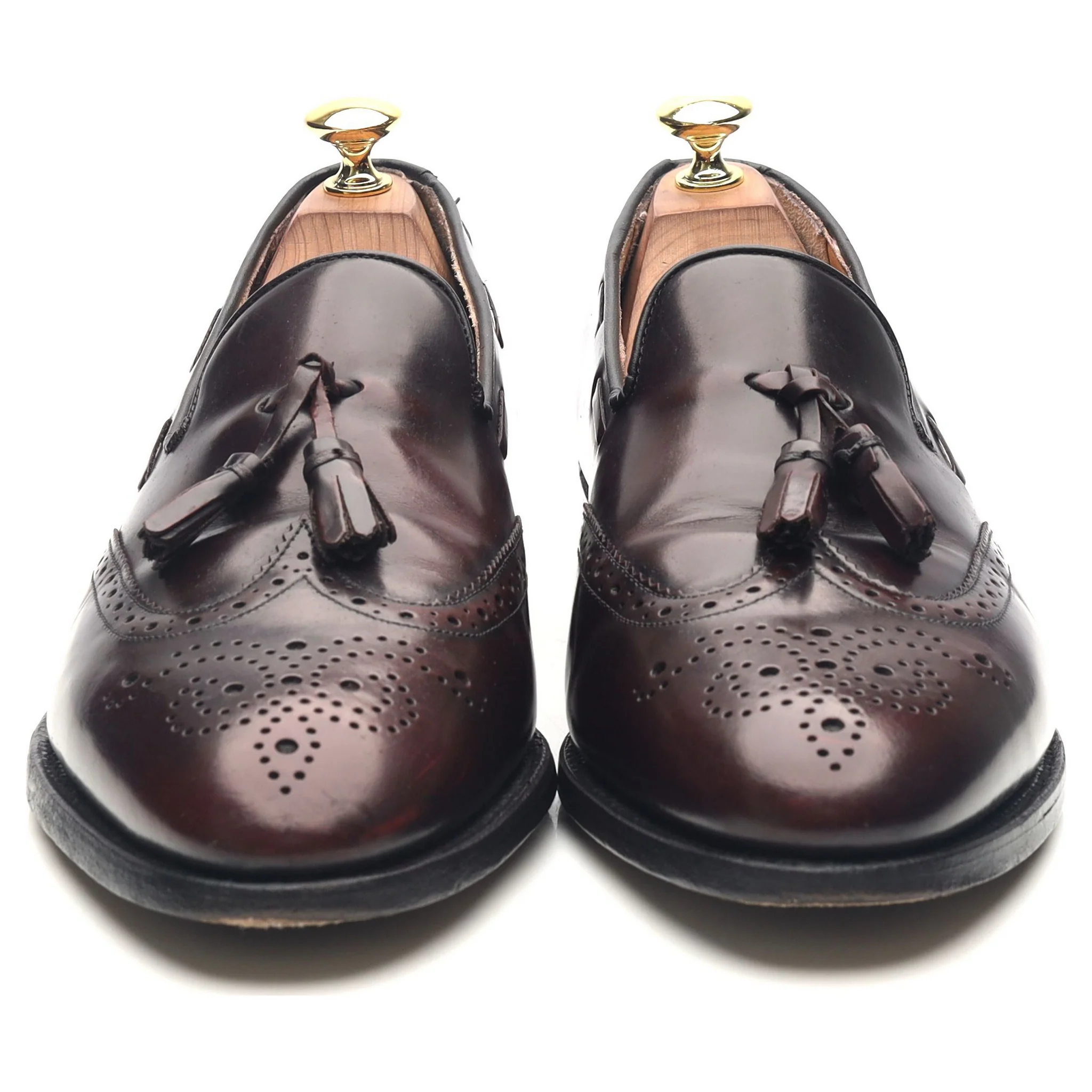 'Clive' Burgundy Leather Wing Cap Tassel Loafers UK 8 F - Image 9