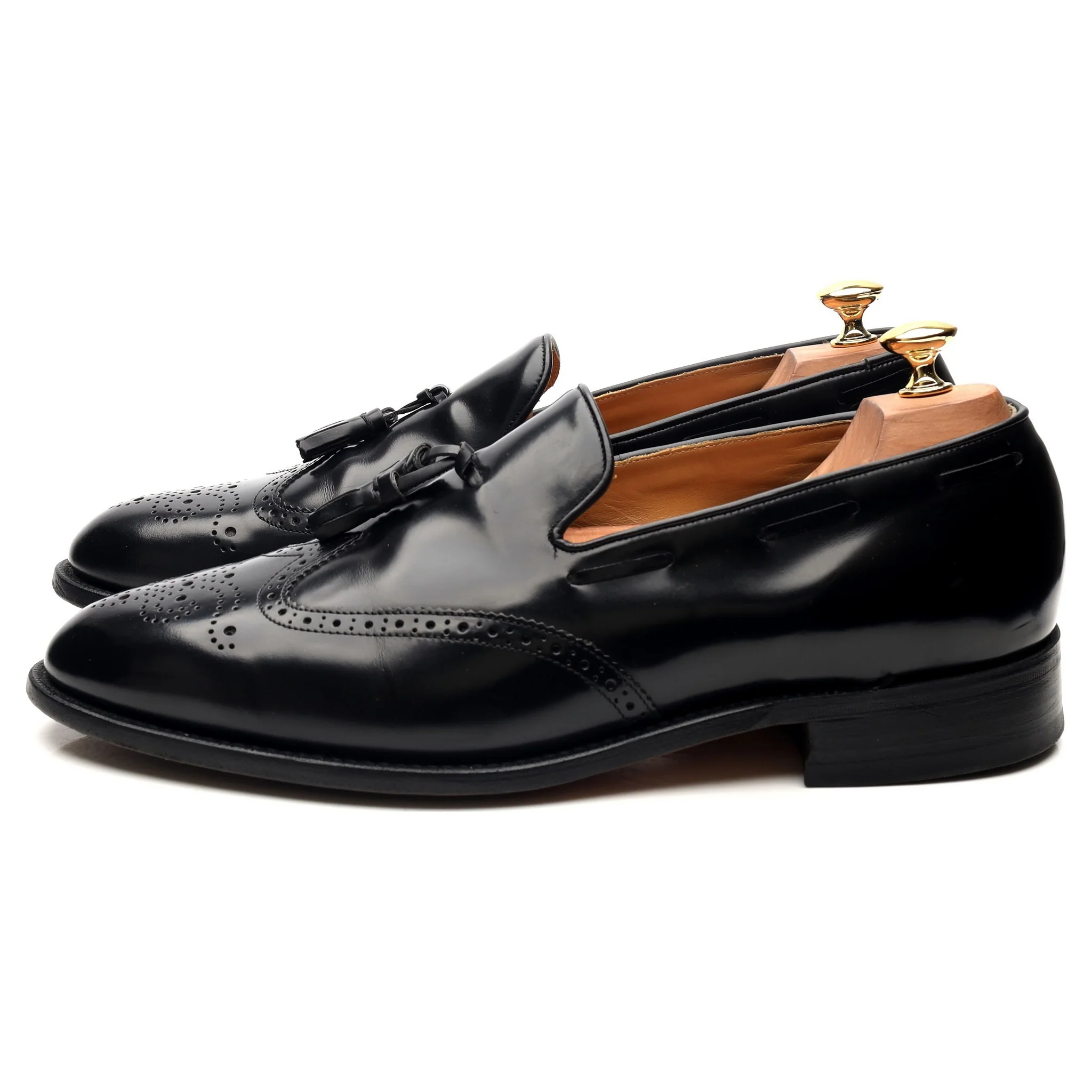 'Clive' Black Leather Wing Cap Tassel Loafers UK 10.5 F - Image 2