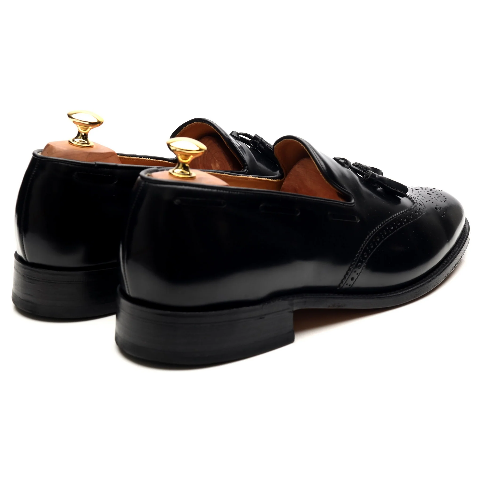 'Clive' Black Leather Wing Cap Tassel Loafers UK 10.5 F - Image 5