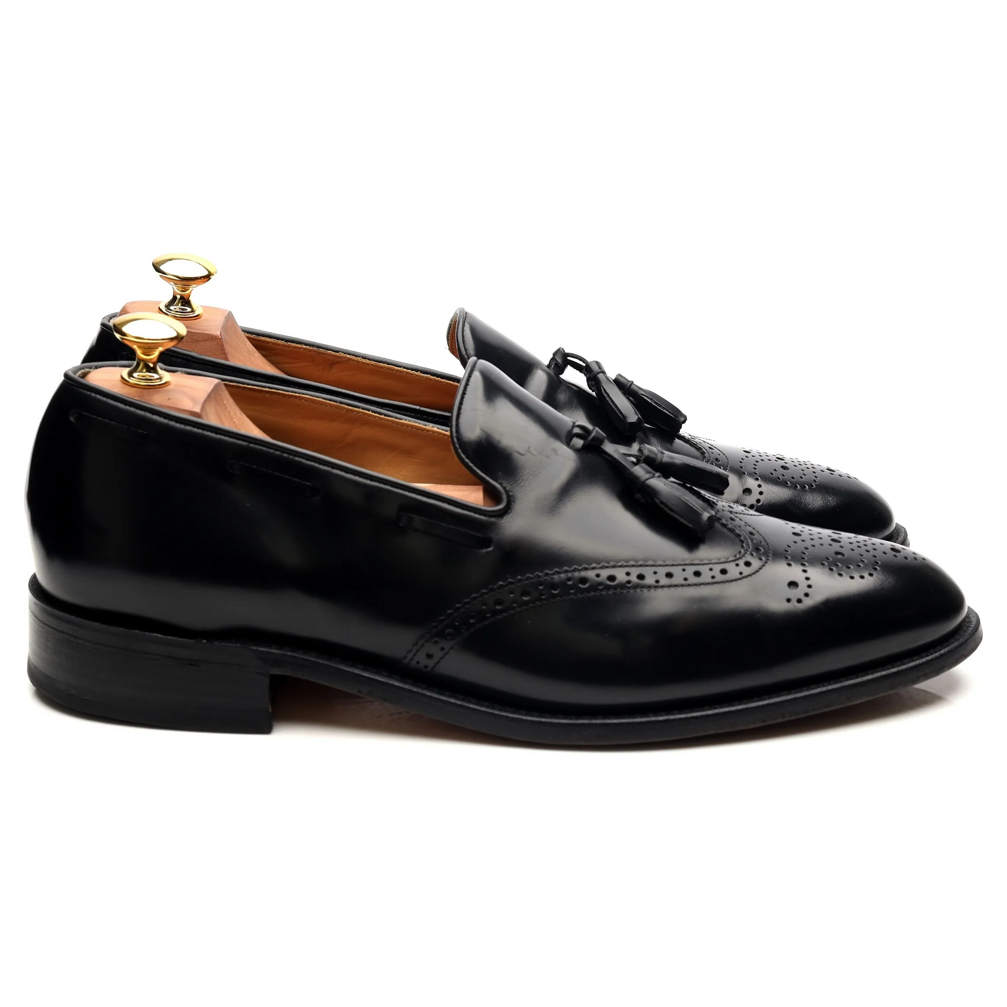 'Clive' Black Leather Wing Cap Tassel Loafers UK 10.5 F - Image 6