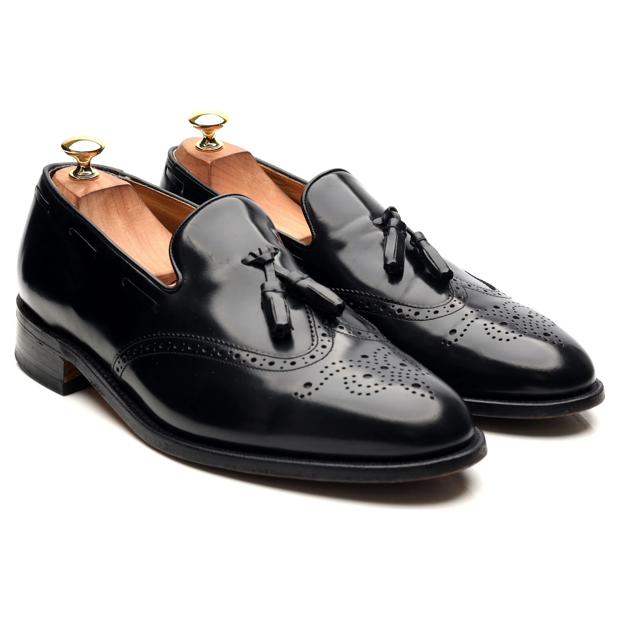 'Clive' Black Leather Wing Cap Tassel Loafers UK 10.5 F - Image 7