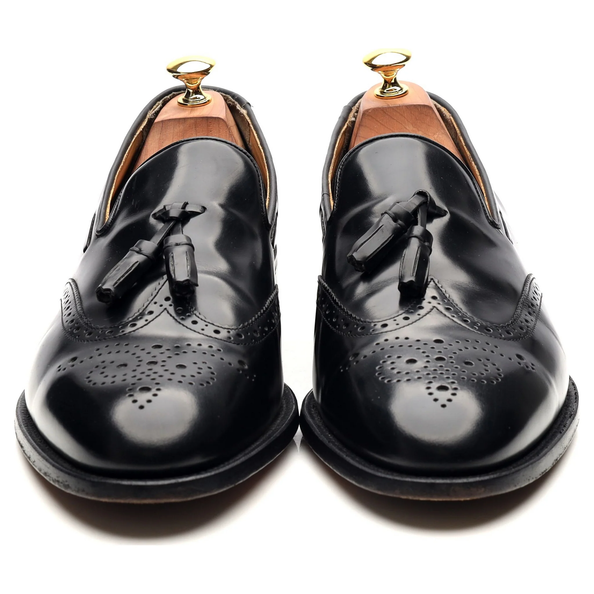 'Clive' Black Leather Wing Cap Tassel Loafers UK 10.5 F - Image 8