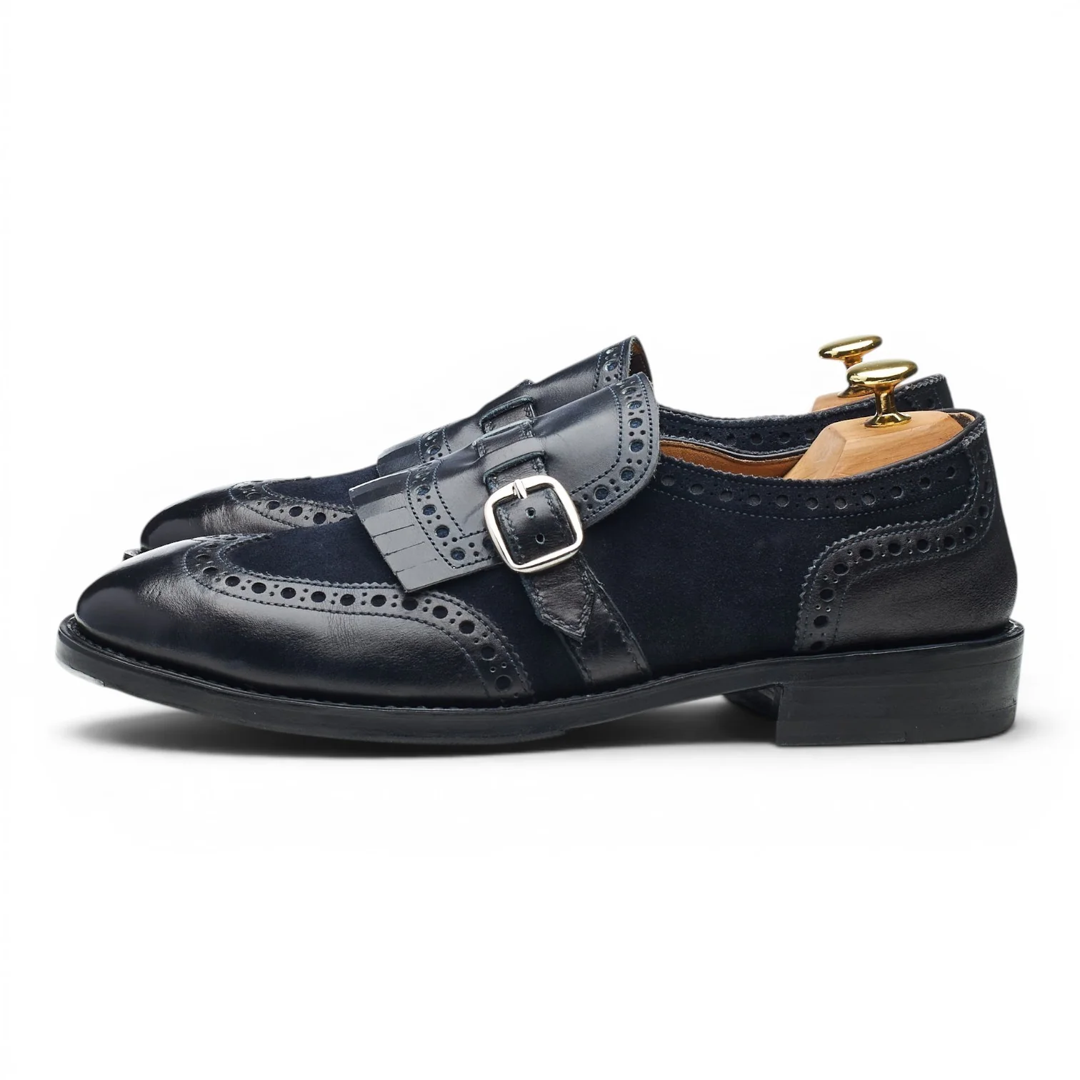 Bespoke Navy Blue Suede Fringed Monk Strap UK 8.5 F - Image 3