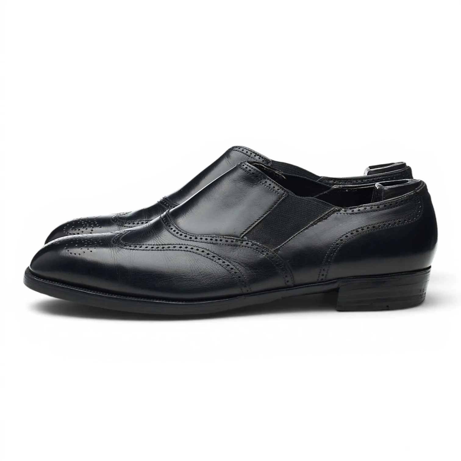 Black Leather Lazyman Slip On Brogue Loafers UK 6.5 E - Image 3
