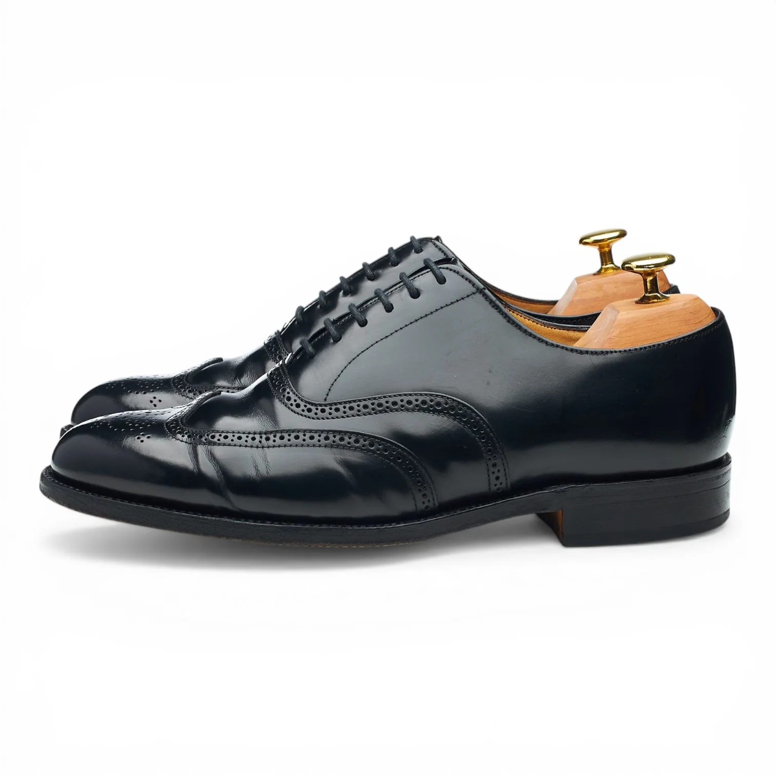 Black Leather Oxford Semi Brogues UK 7.5 G - Image 3