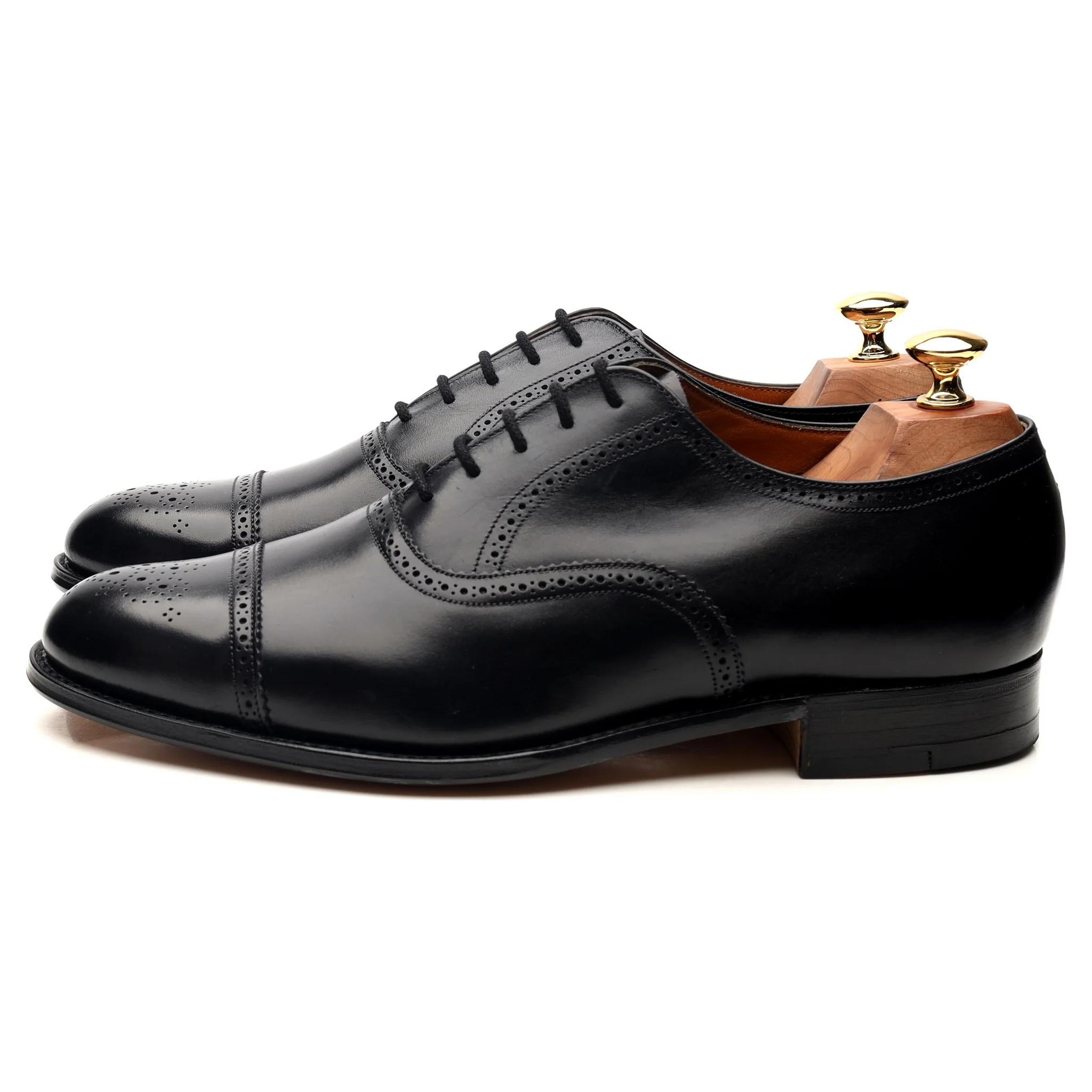 Black Leather Oxford Semi Brogues UK 9 EF - Image 2