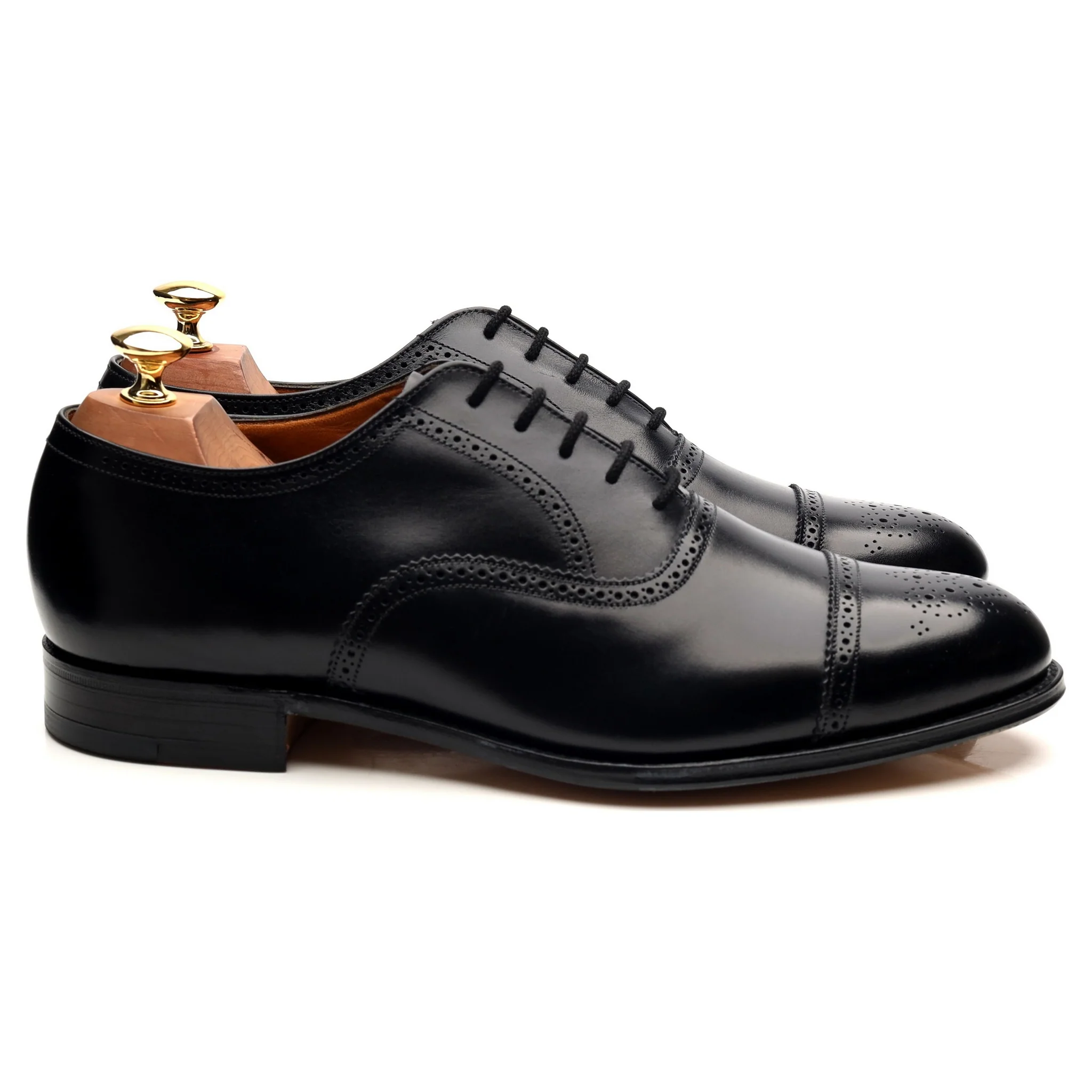 Black Leather Oxford Semi Brogues UK 9 EF - Image 6