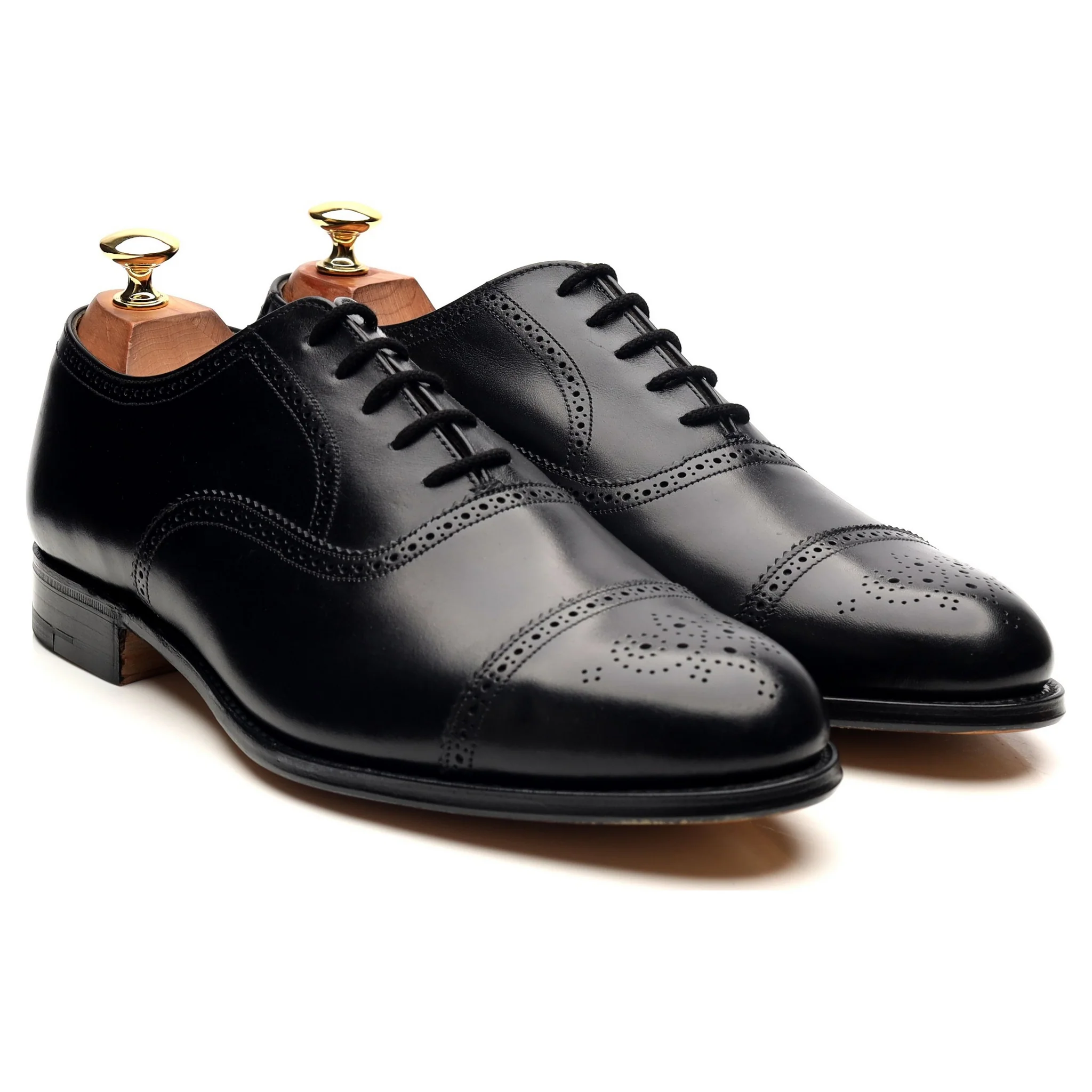 Black Leather Oxford Semi Brogues UK 9 EF - Image 7