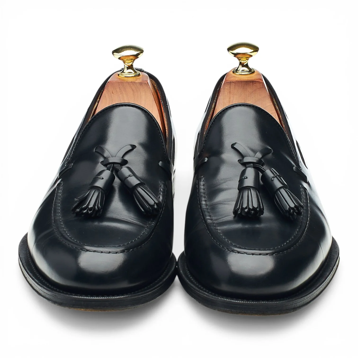 Black Leather Tassel Loafers UK 7.5 - Image 2