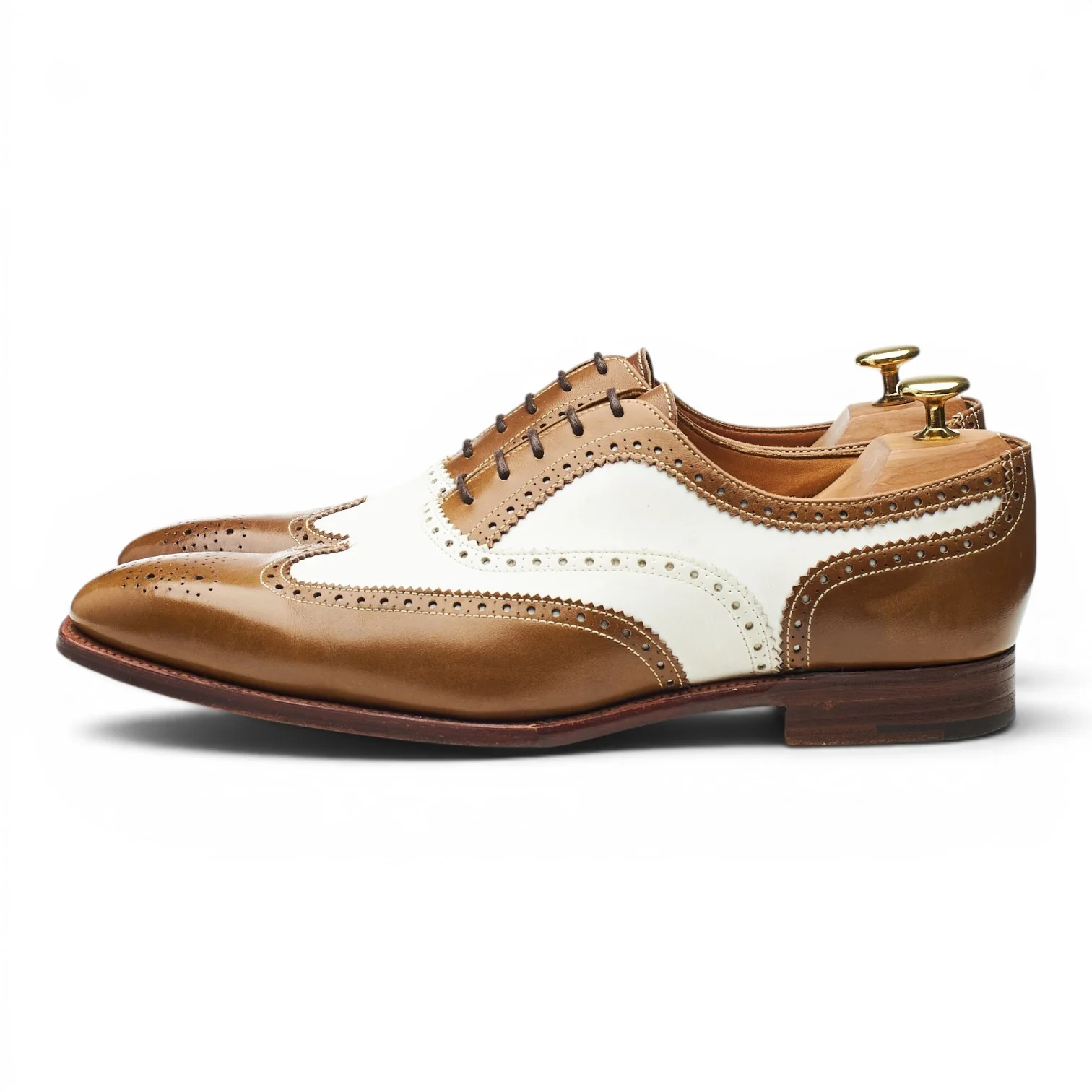 Brown & White Leather Oxford Spectator Brogues UK 8 EX - Image 3