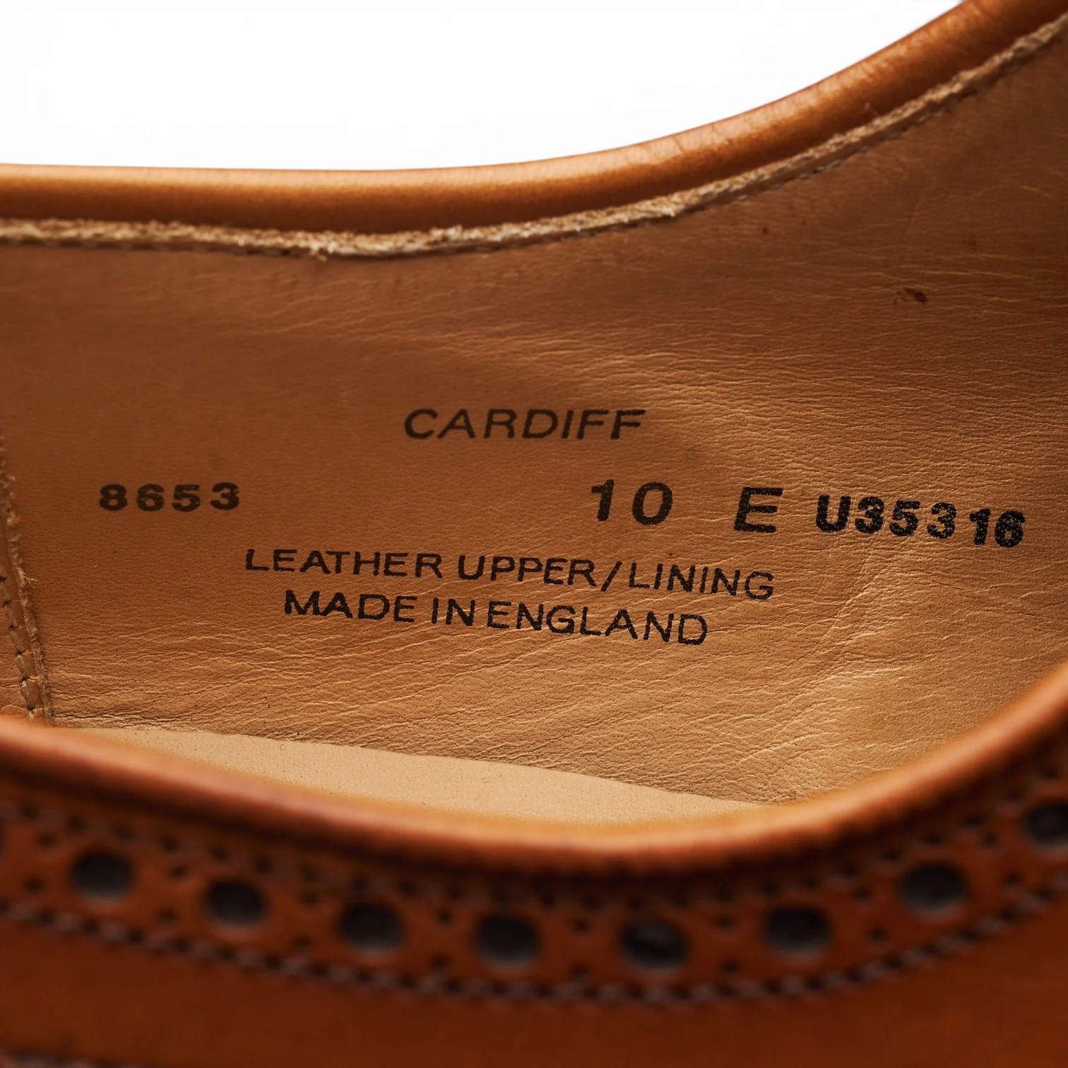 'Cardiff' Tan Brown Leather Derby Brogue UK 10 E - Image 7