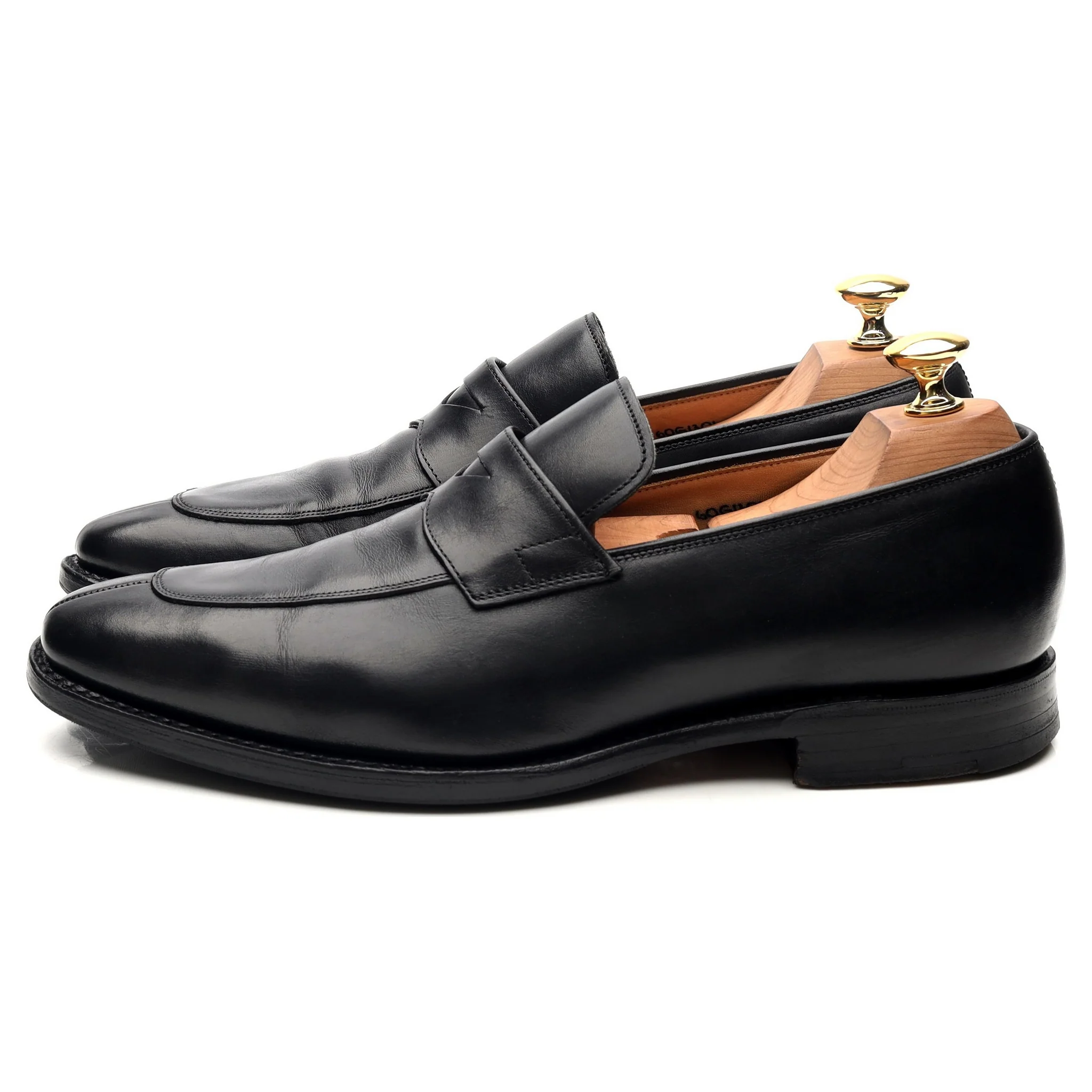 'Swanley' Black Leather Split Toe Penny Loafers UK 6 G - Image 2