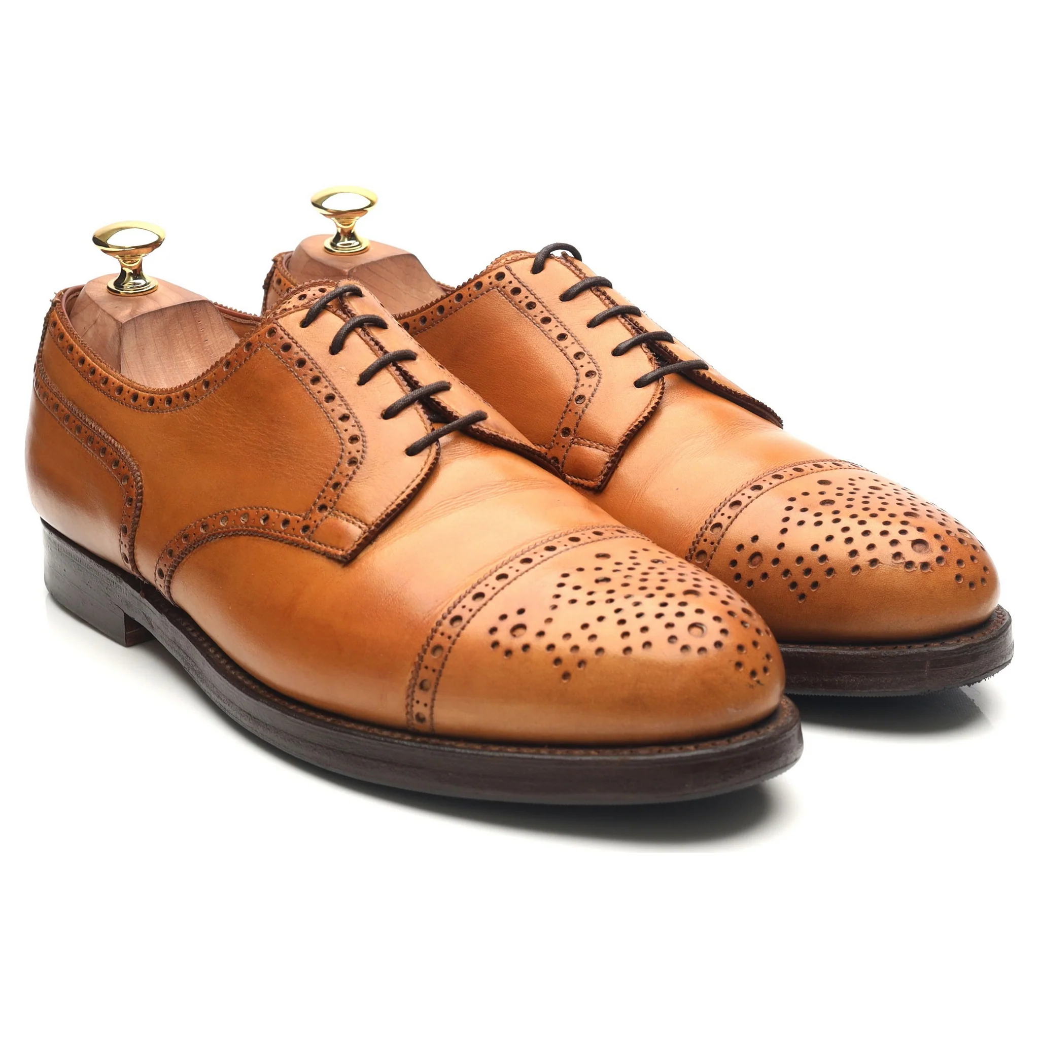 'Wein' Tan Brown Leather Apron Derby Brogues UK 10 E - Image 7