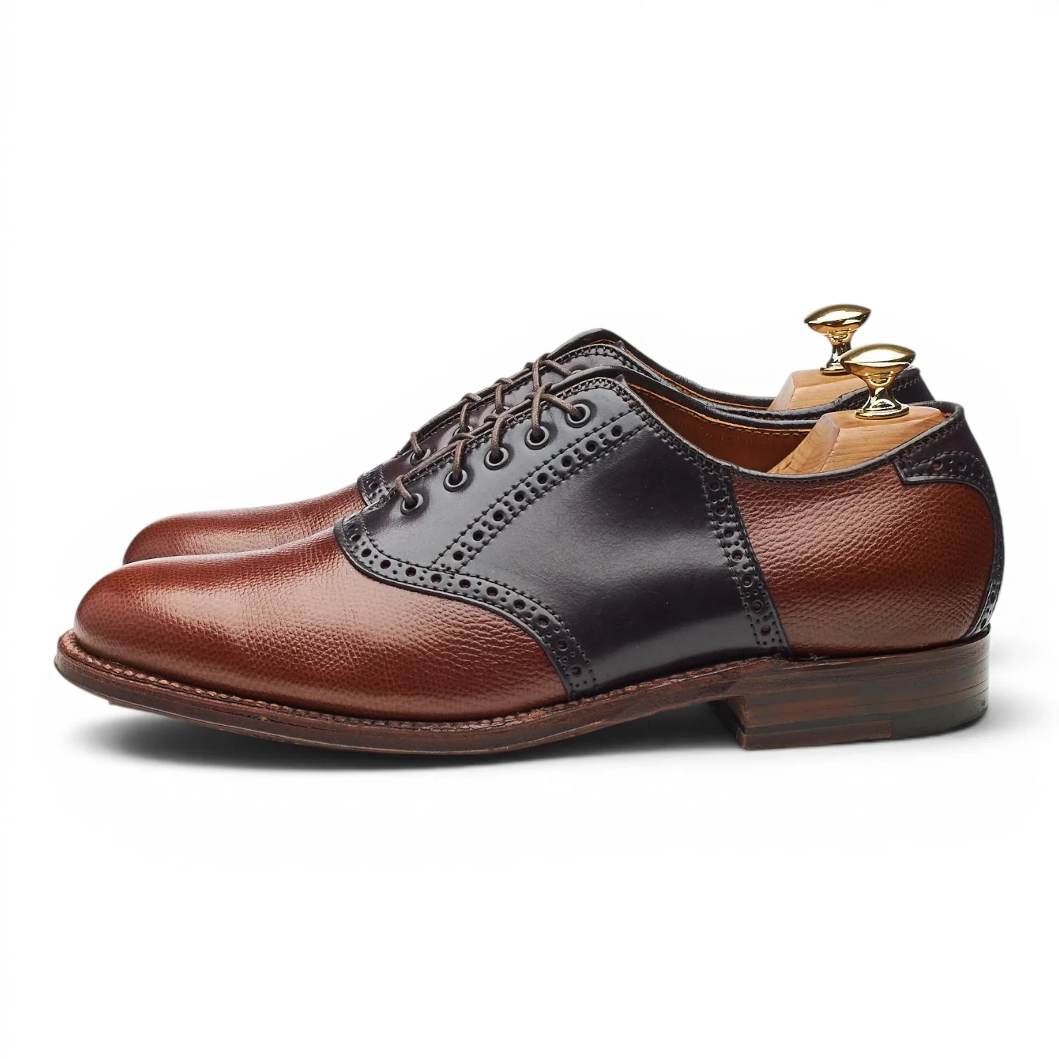'D2303' Burgundy Cordovan & Brown Grain Leather Saddle Oxford UK 6.5 US 7 D - Image 3
