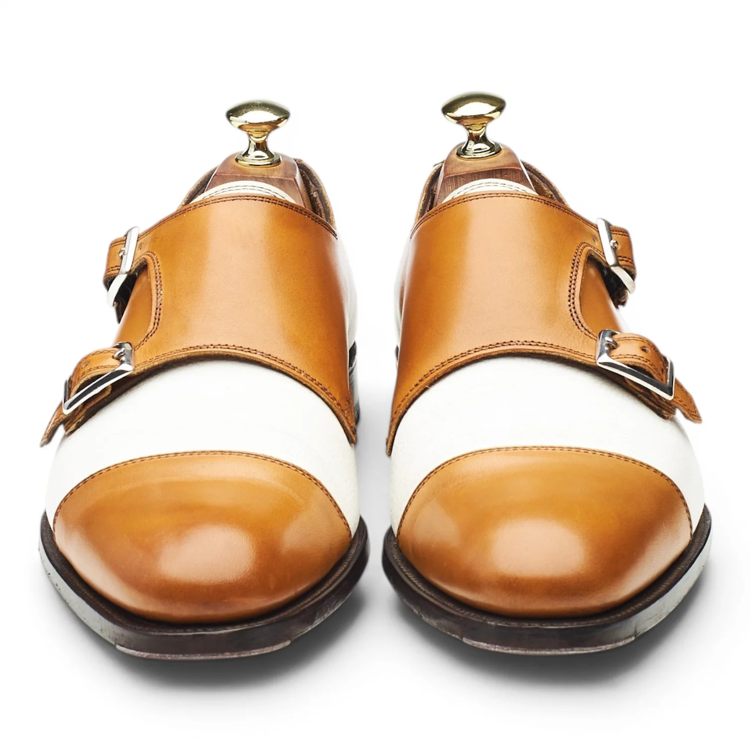 'Darcy' Tan Brown and White Leather Double Monk Strap UK 7.5 - Image 2