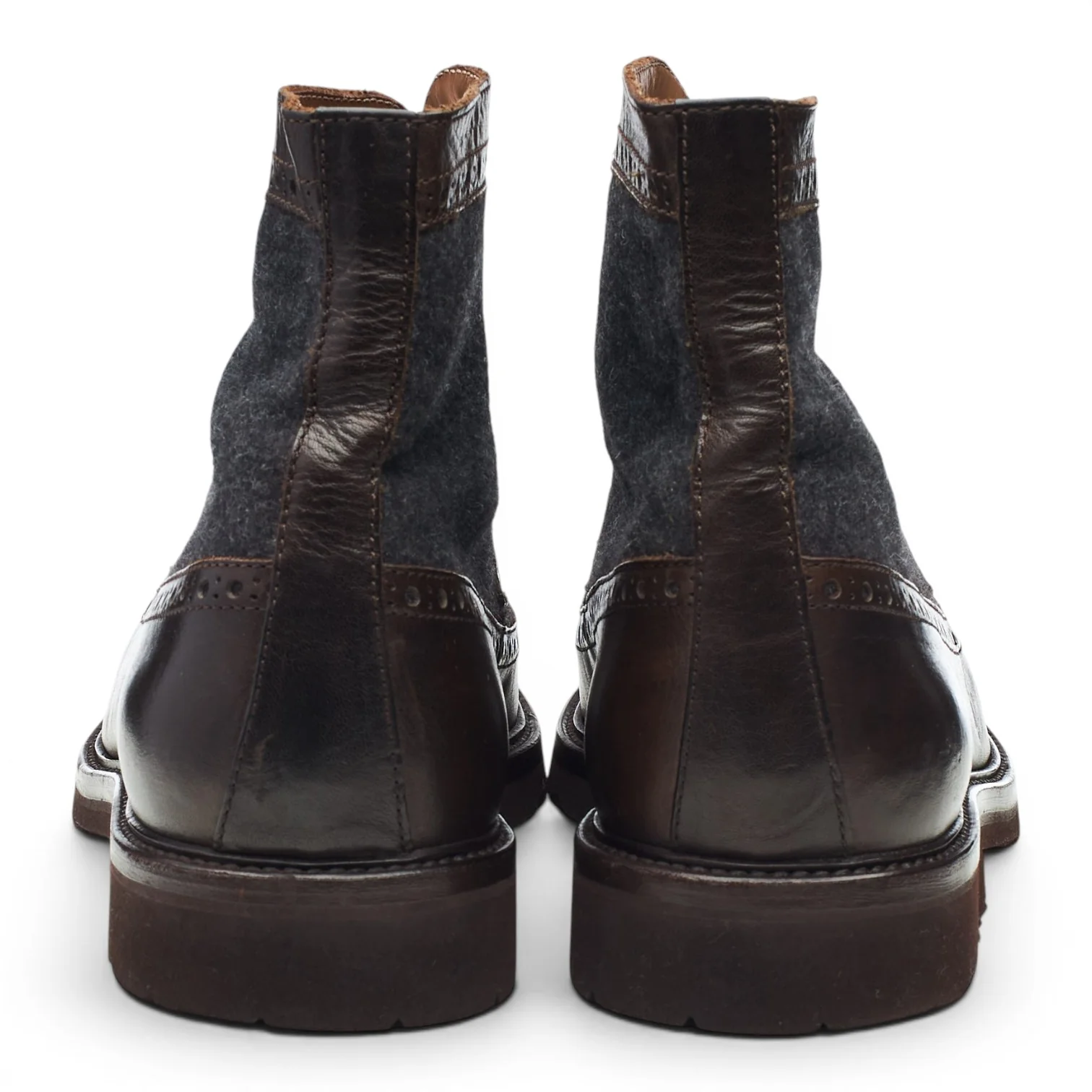 Dark Brown Leather Navy Blue Wool Brogue Boots UK 10 EU 44 - Image 4