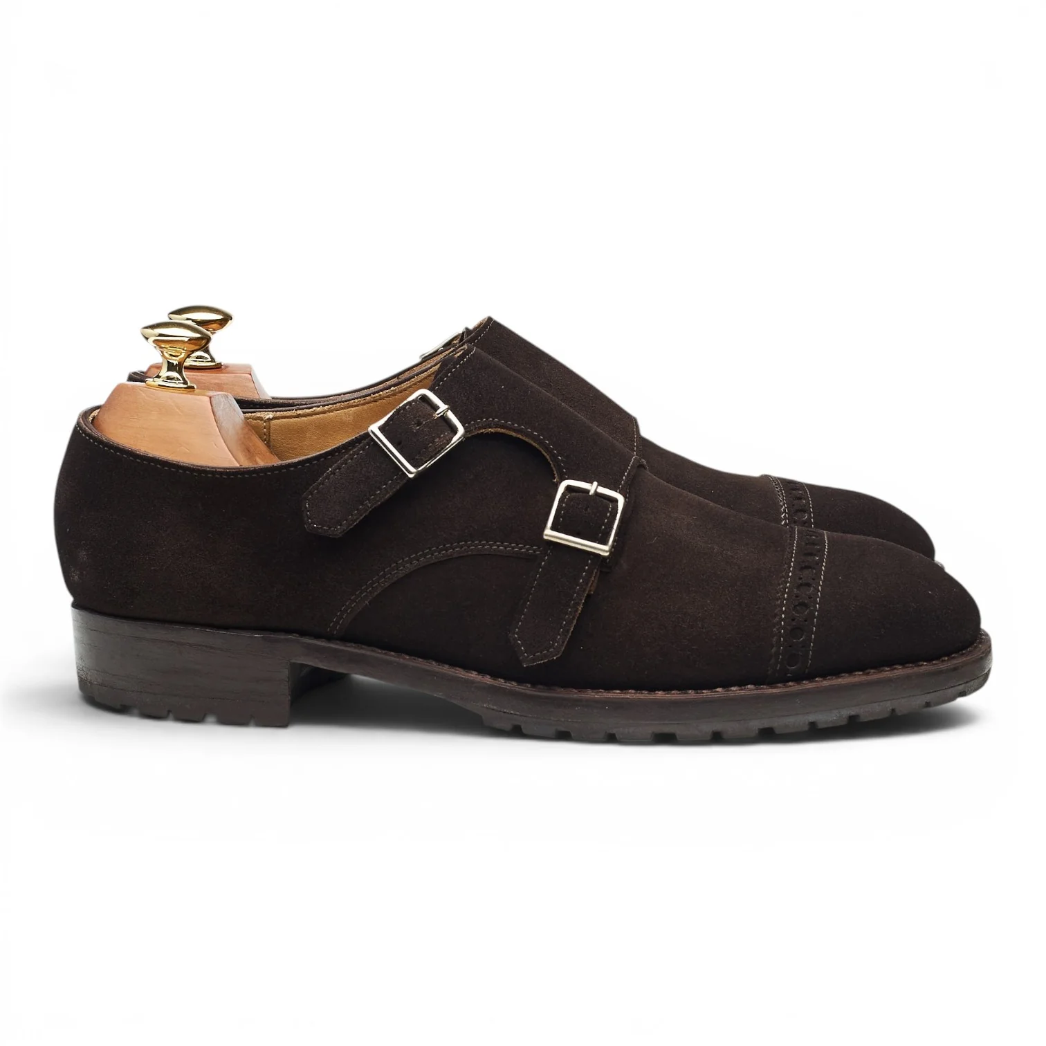 Bespoke Dark Brown Suede Double Monk Strap UK 8.5 F