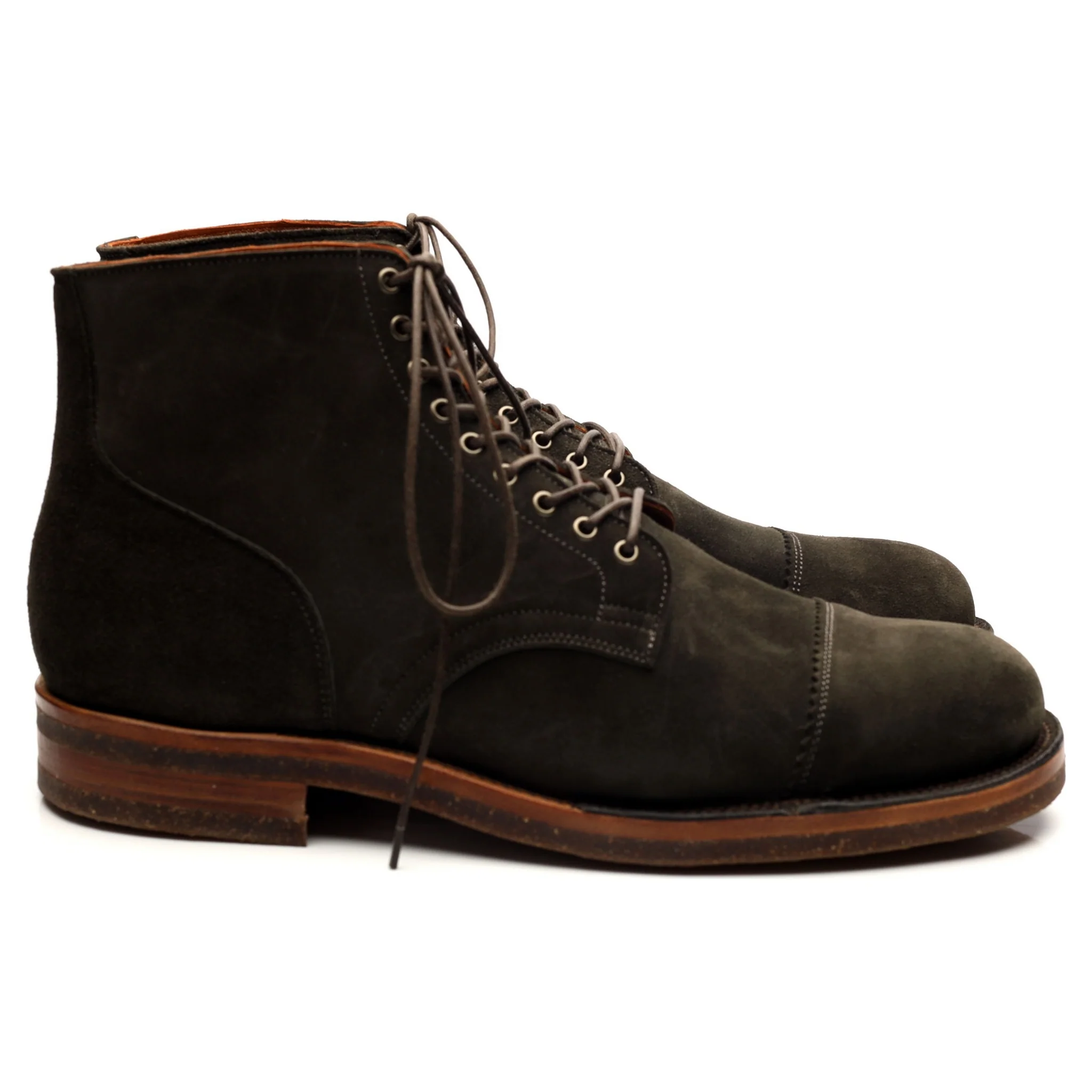 Dark Green Suede Service Boots UK 10 E - Image 6