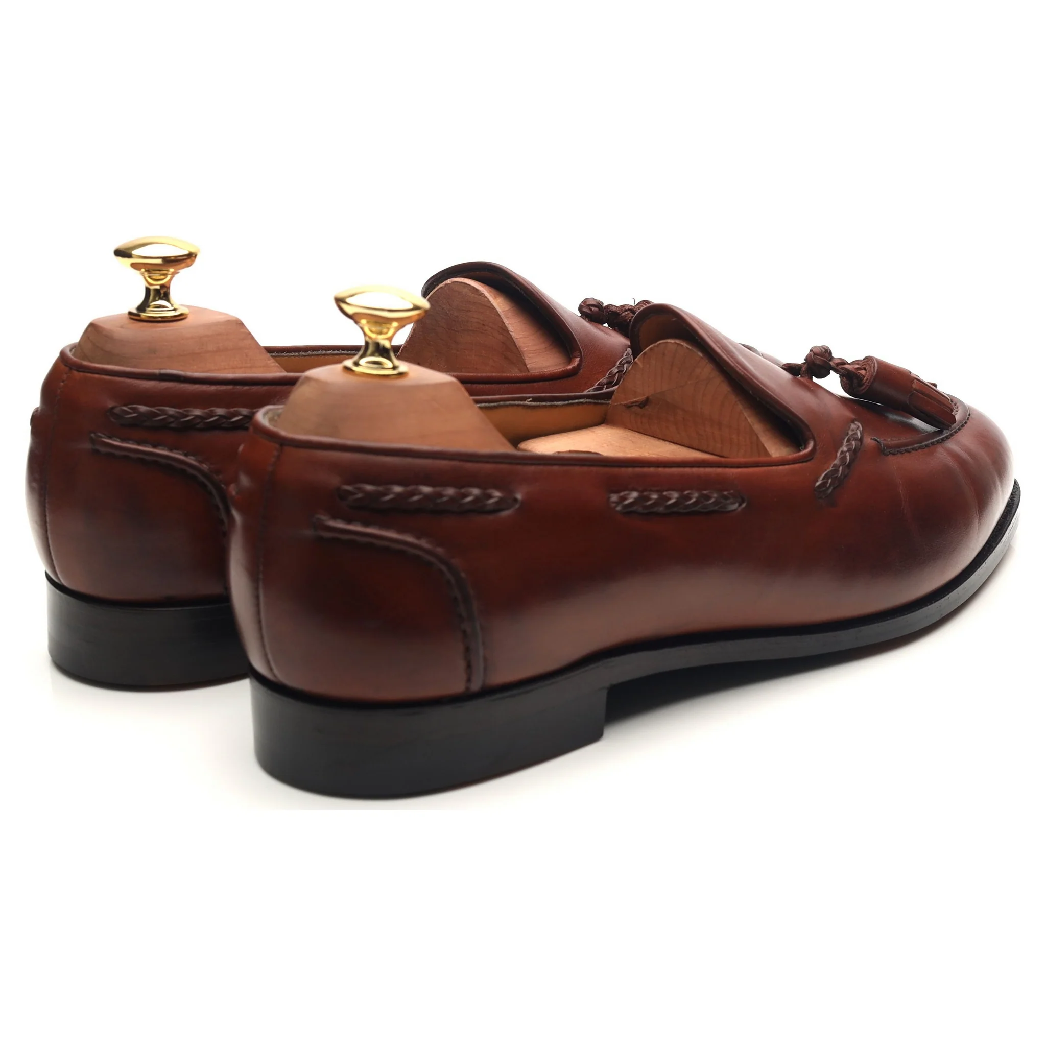 'Belgravia' Tan Brown Leather Tassel Loafers UK 9 E - Image 5