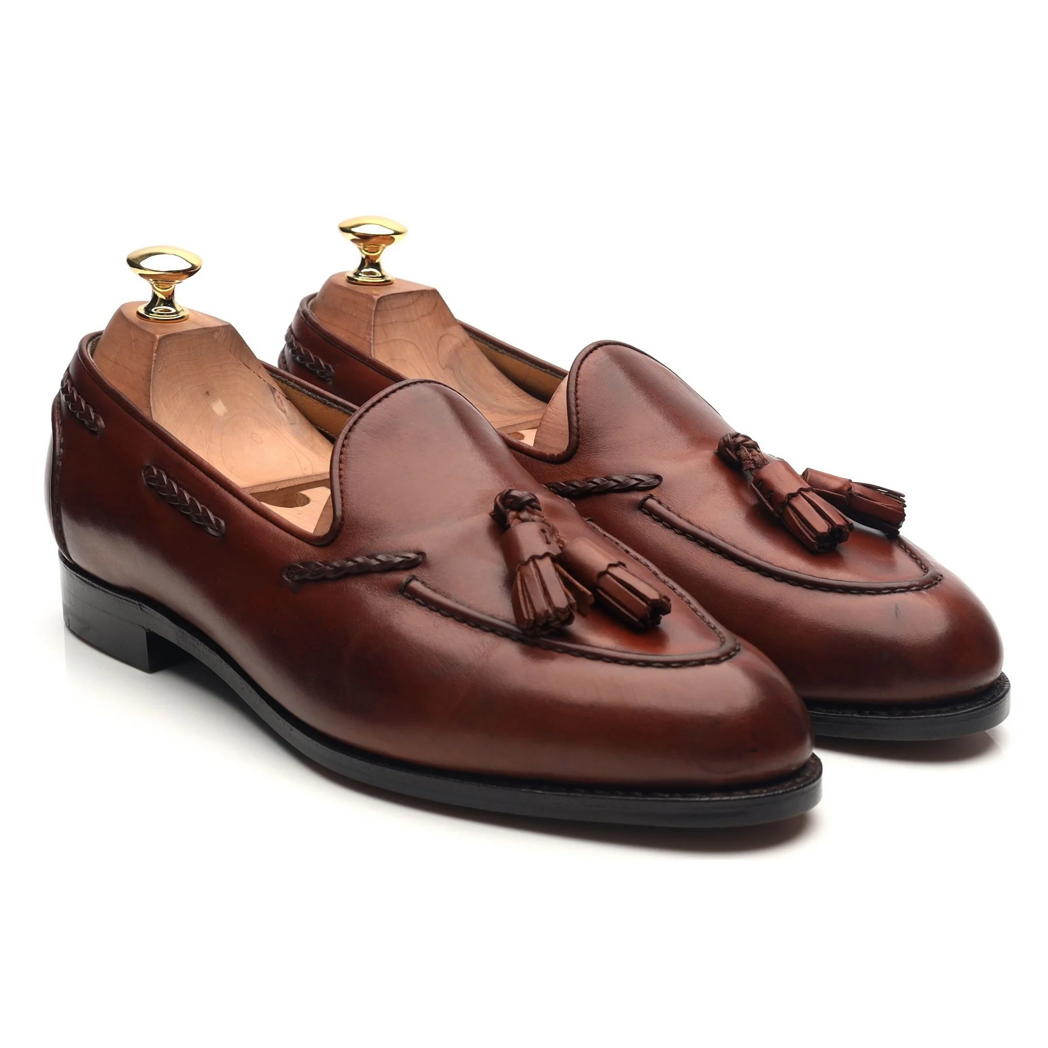 'Belgravia' Tan Brown Leather Tassel Loafers UK 9 E - Image 7
