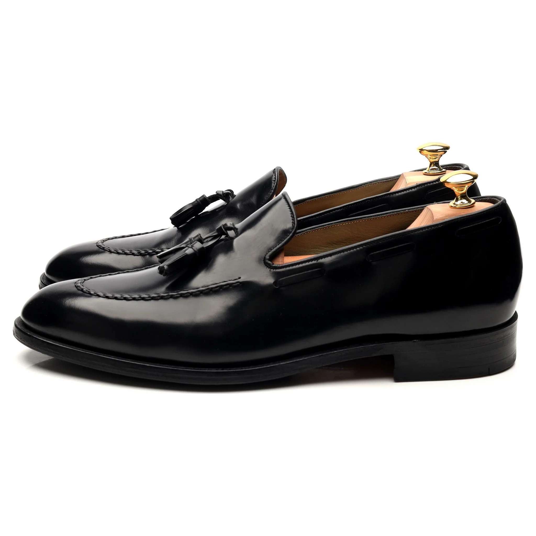 Black Leather Tassel Loafers UK 11.5 - Image 2