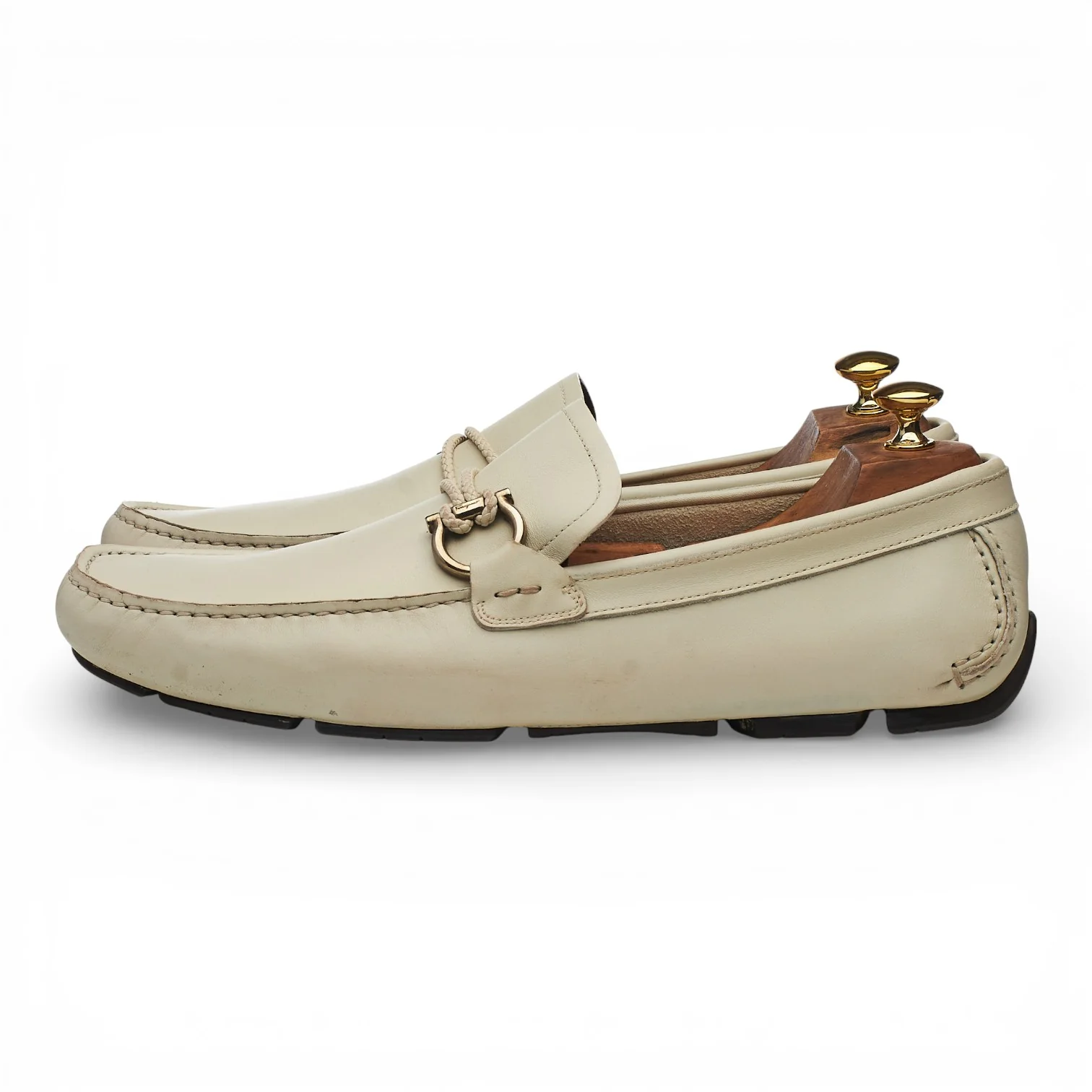 Gancini Cream Leather Driving Loafers UK 11.5 - Image 3