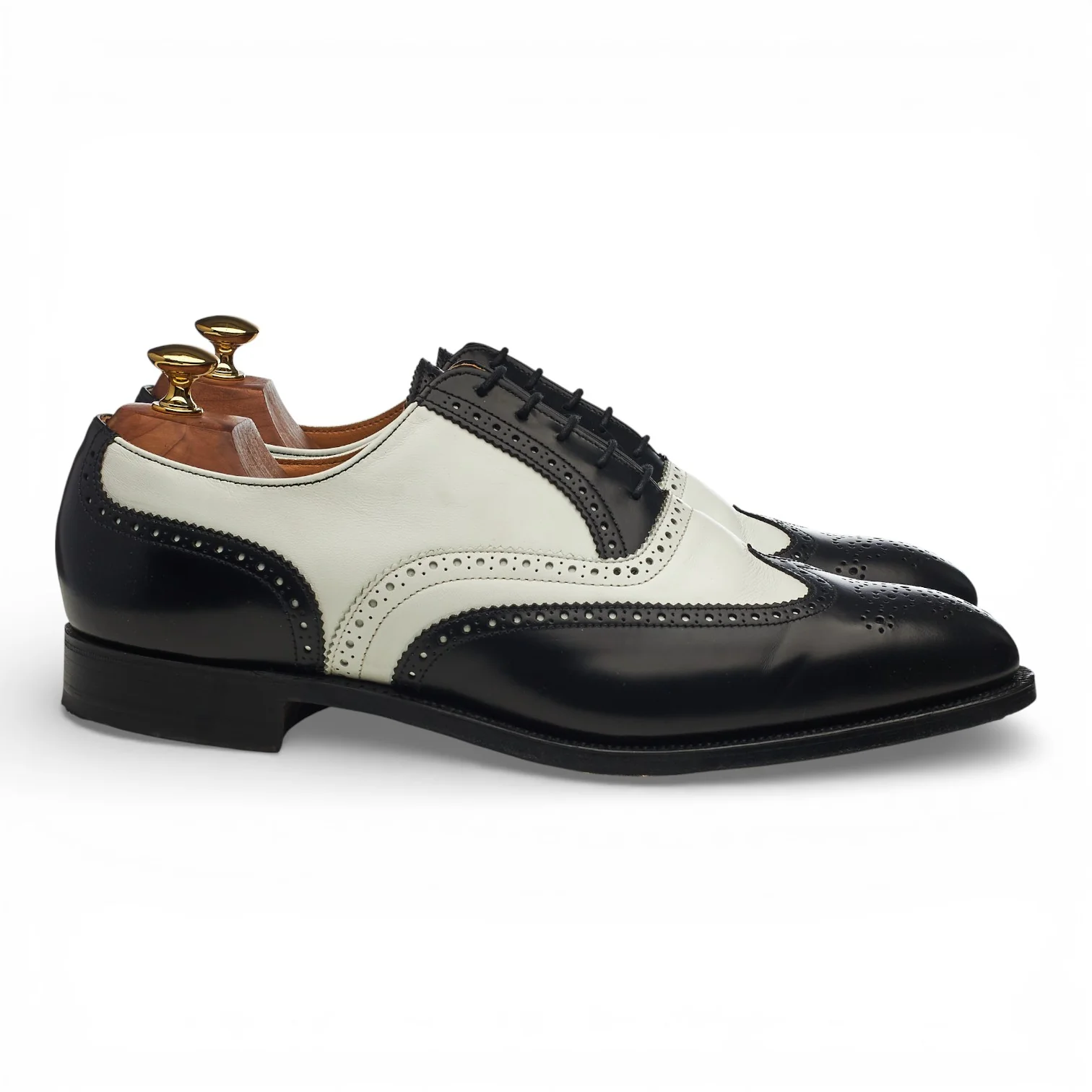 'George' Black White Leather Spectator Brogues UK 10.5 F
