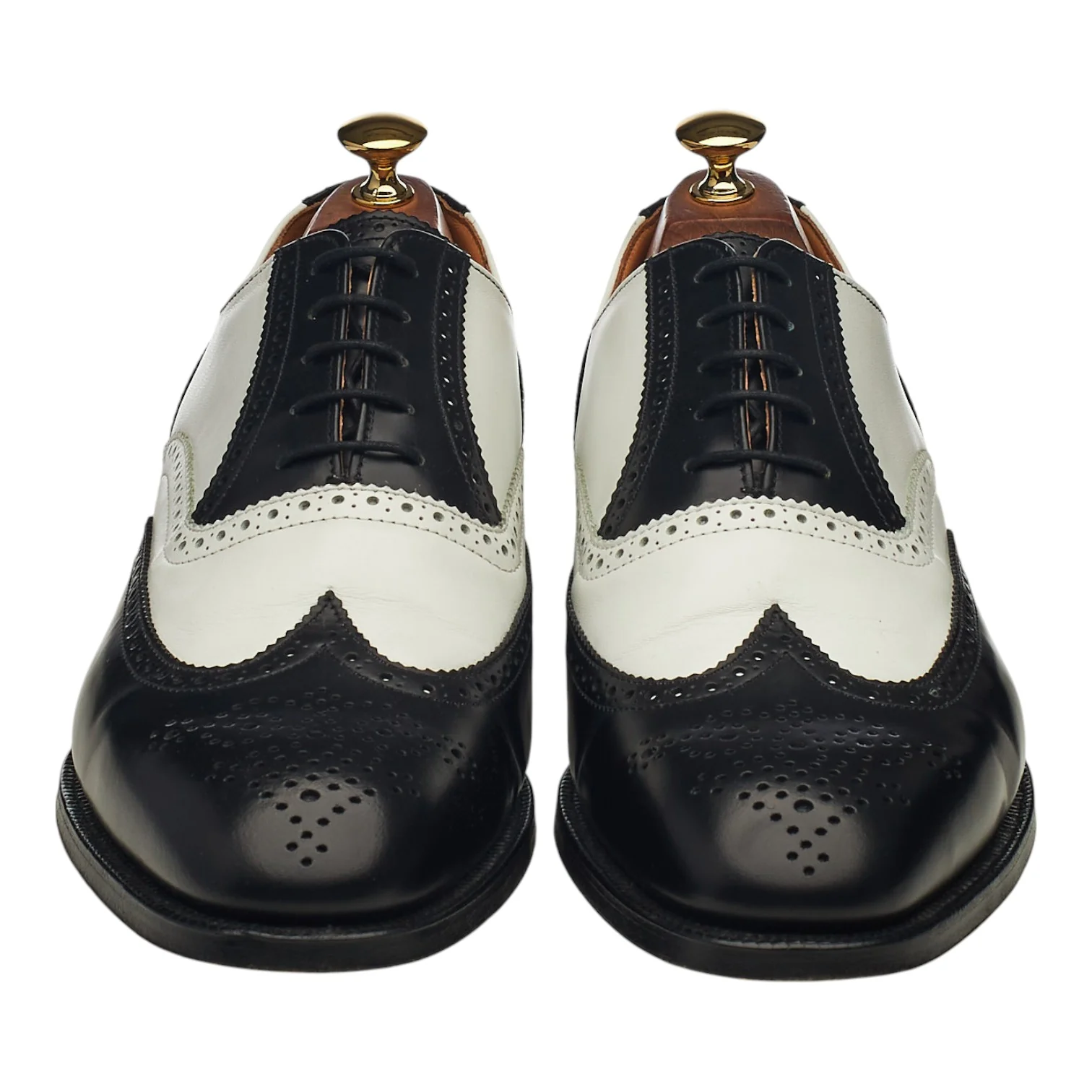 'George' Black White Leather Spectator Brogues UK 10.5 F - Image 2