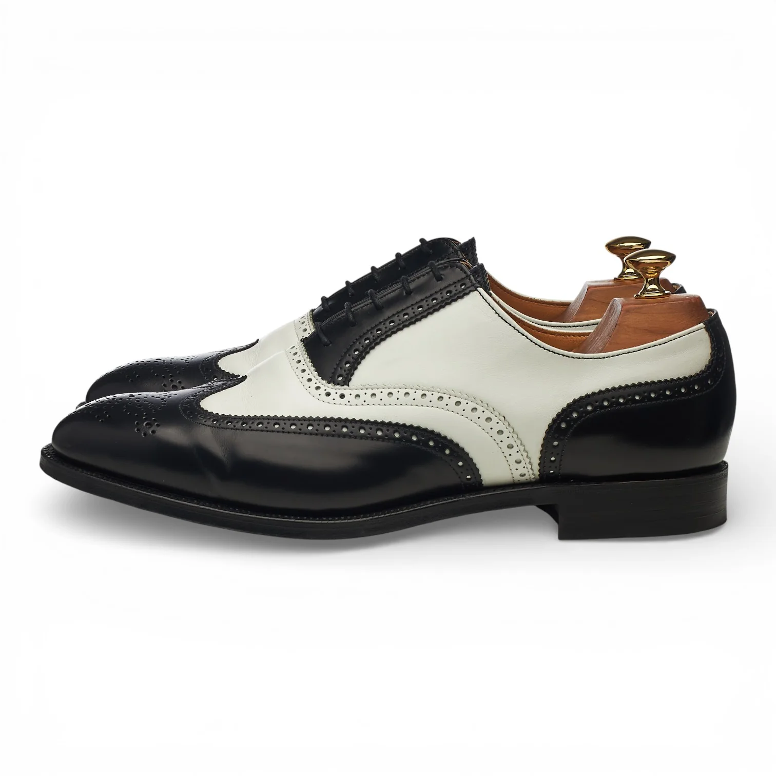 'George' Black White Leather Spectator Brogues UK 10.5 F - Image 3