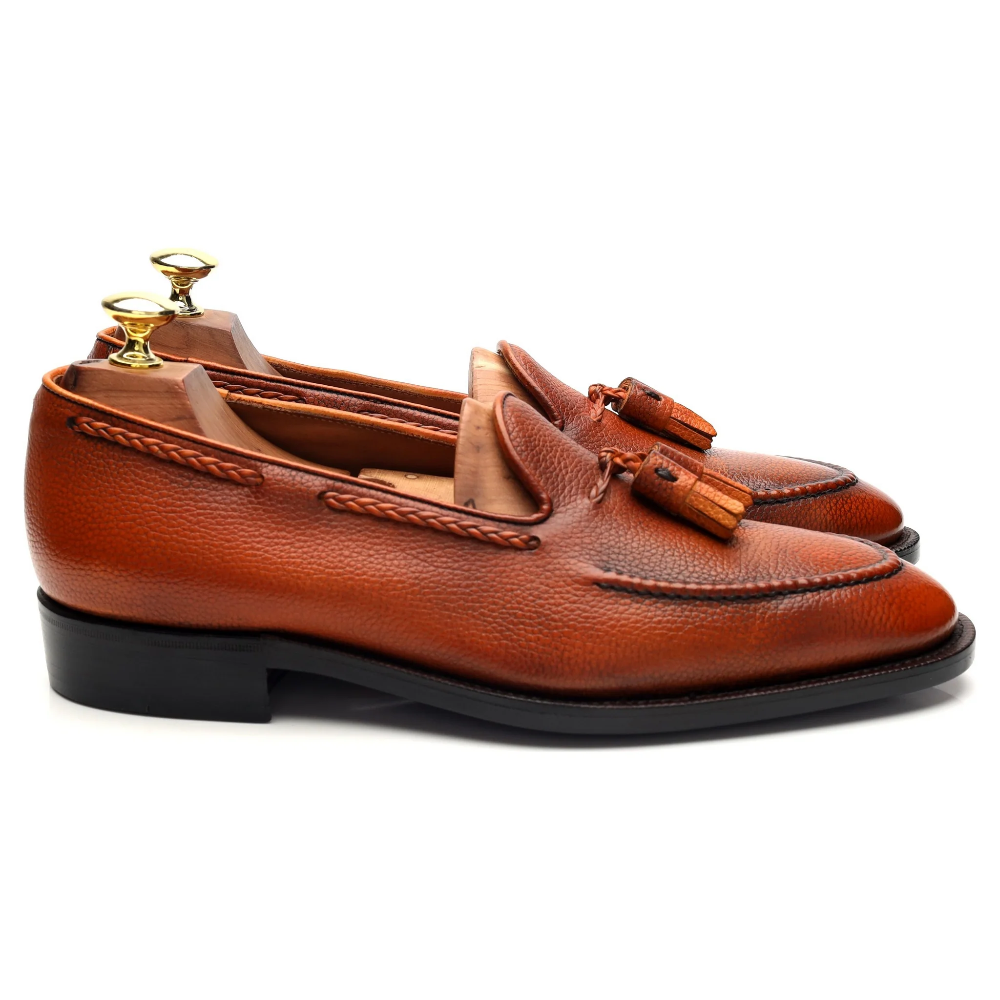 'Gillespie' Tan Brown Grain Leather Tassel Loafers UK 7 E