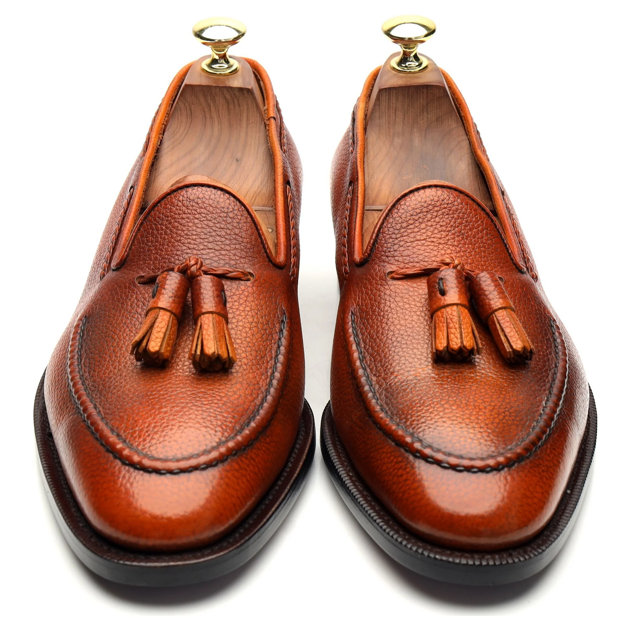 'Gillespie' Tan Brown Grain Leather Tassel Loafers UK 7 E - Image 2