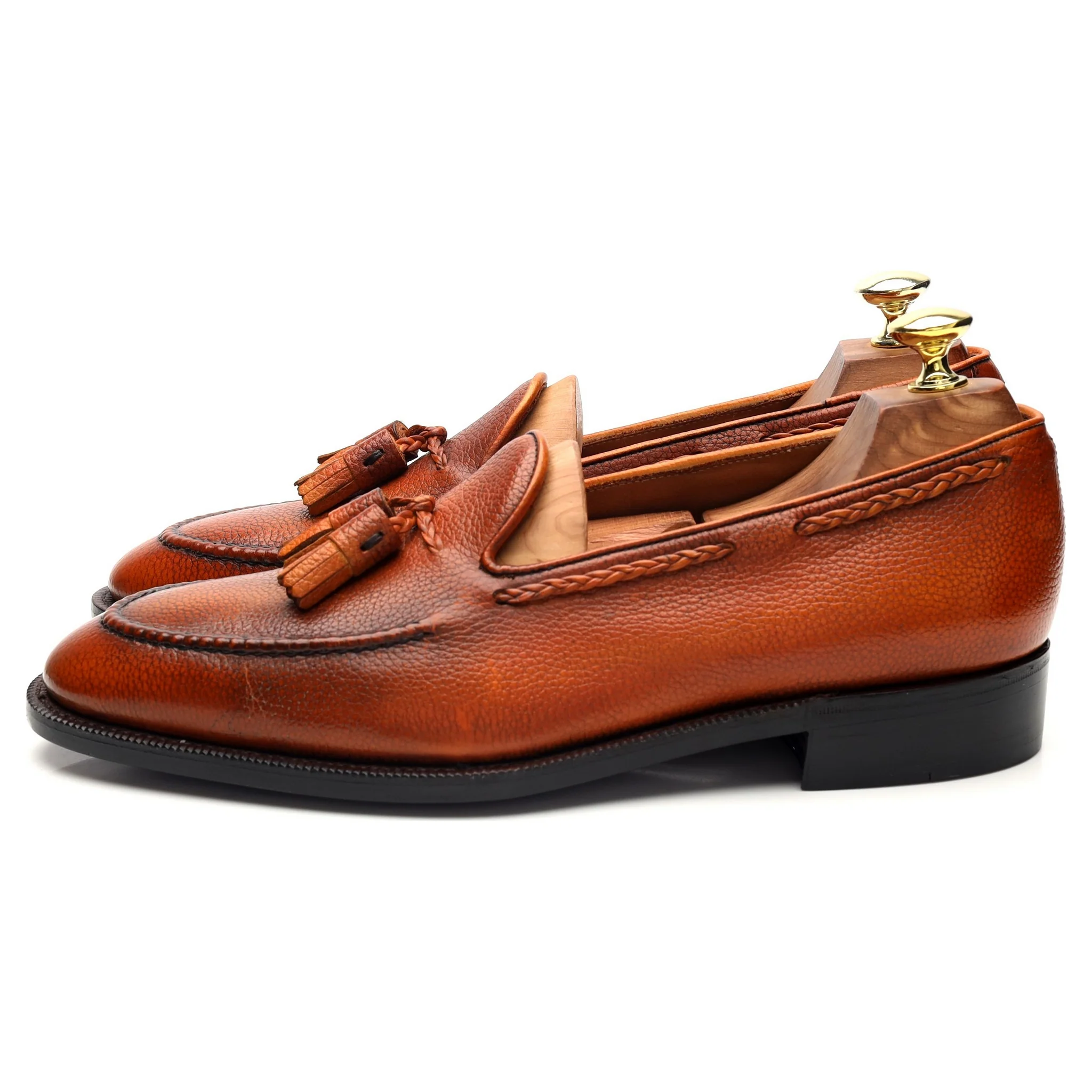 'Gillespie' Tan Brown Grain Leather Tassel Loafers UK 7 E - Image 3
