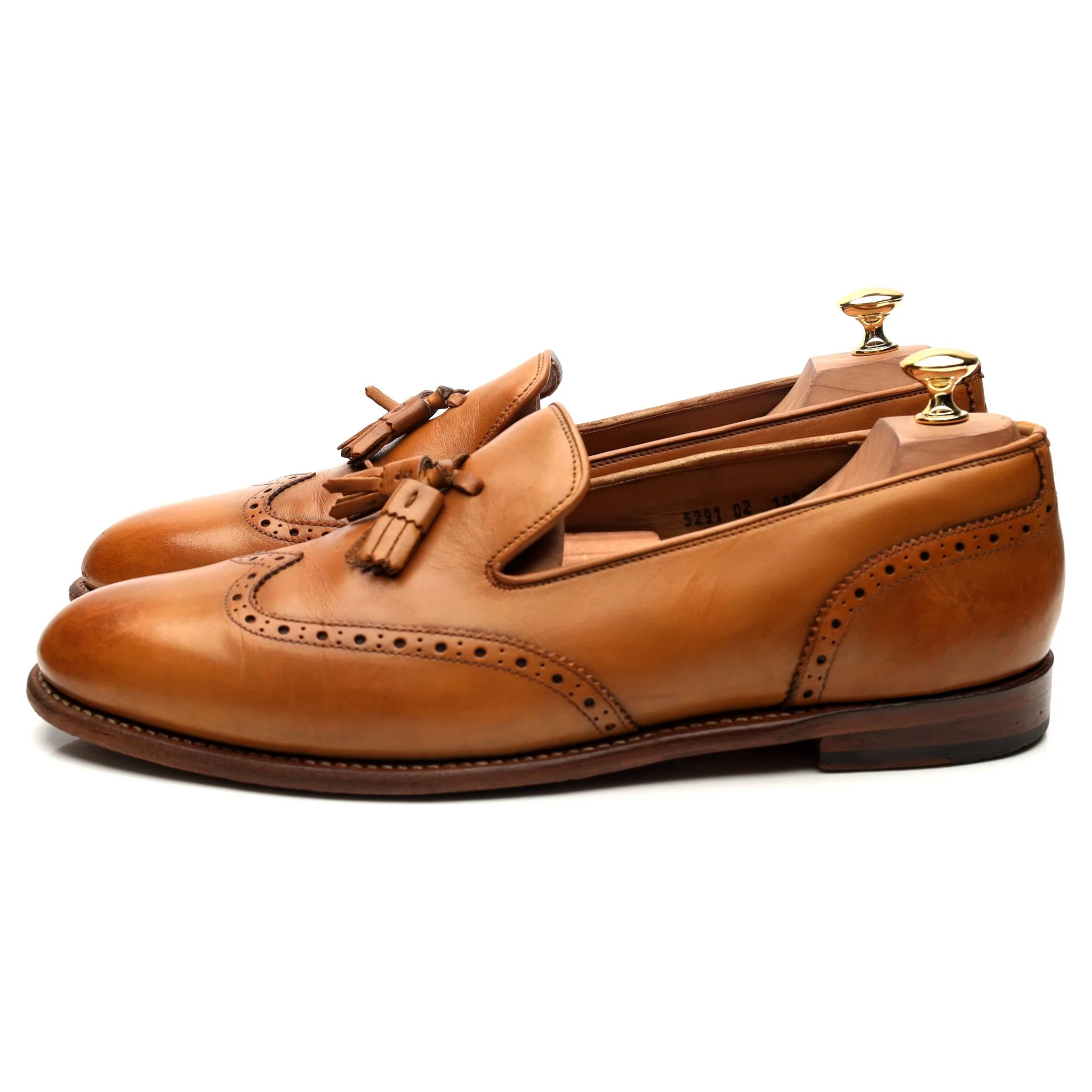'Monty' Tan Brown Leather Tassel Loafers UK 10.5 E - Image 2