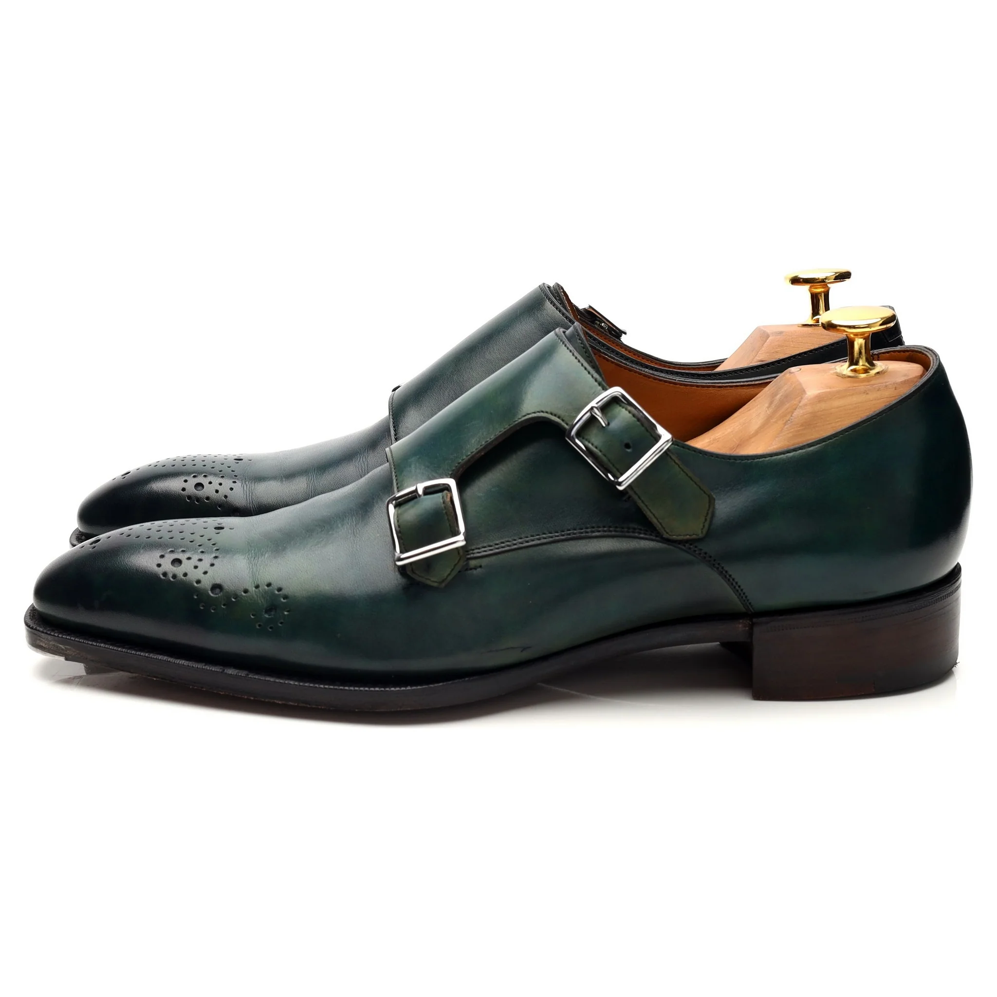 'Grosvenor' Green Peacock Patina Leather Double Monk Strap UK 6.5 E - Image 3