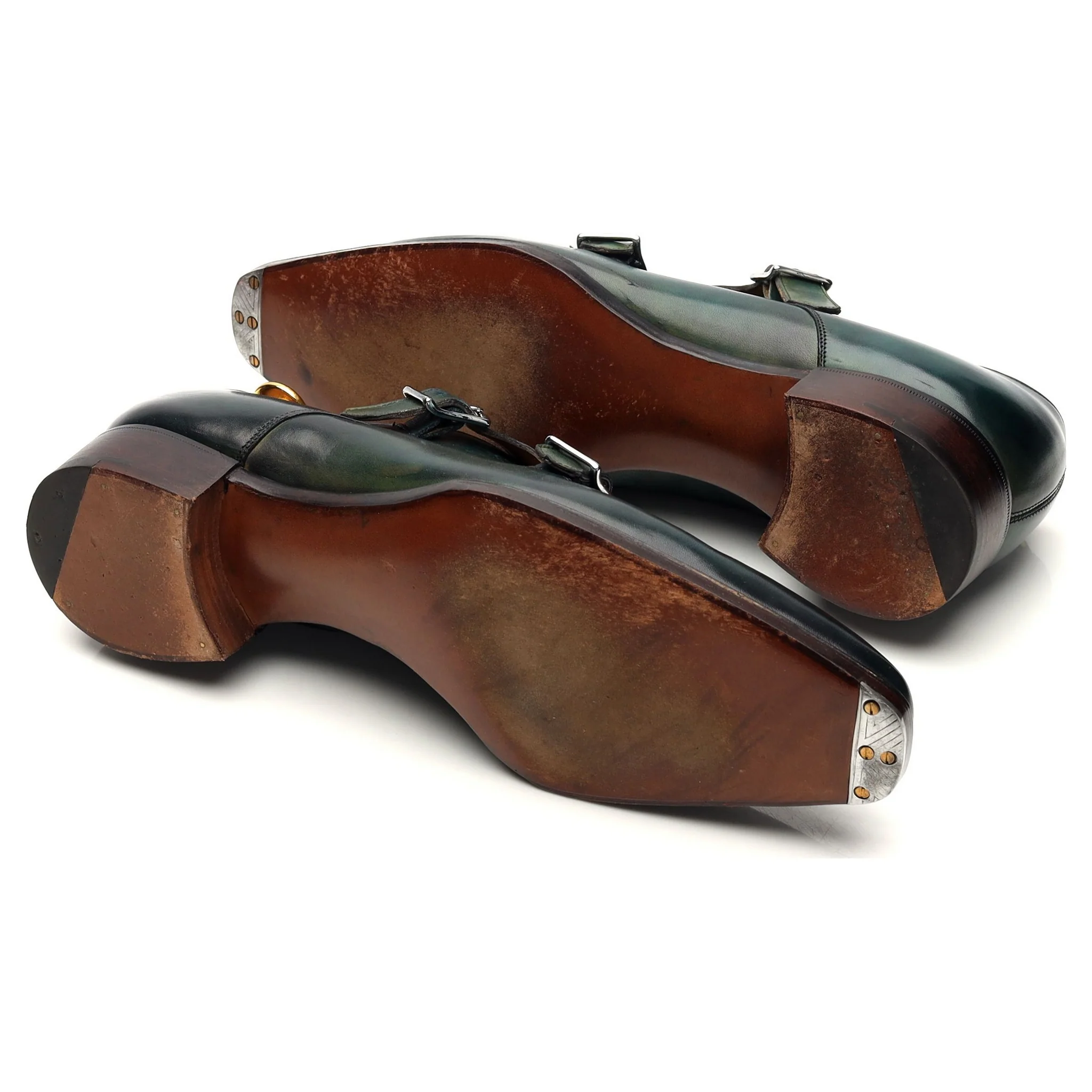 'Grosvenor' Green Peacock Patina Leather Double Monk Strap UK 6.5 E - Image 5