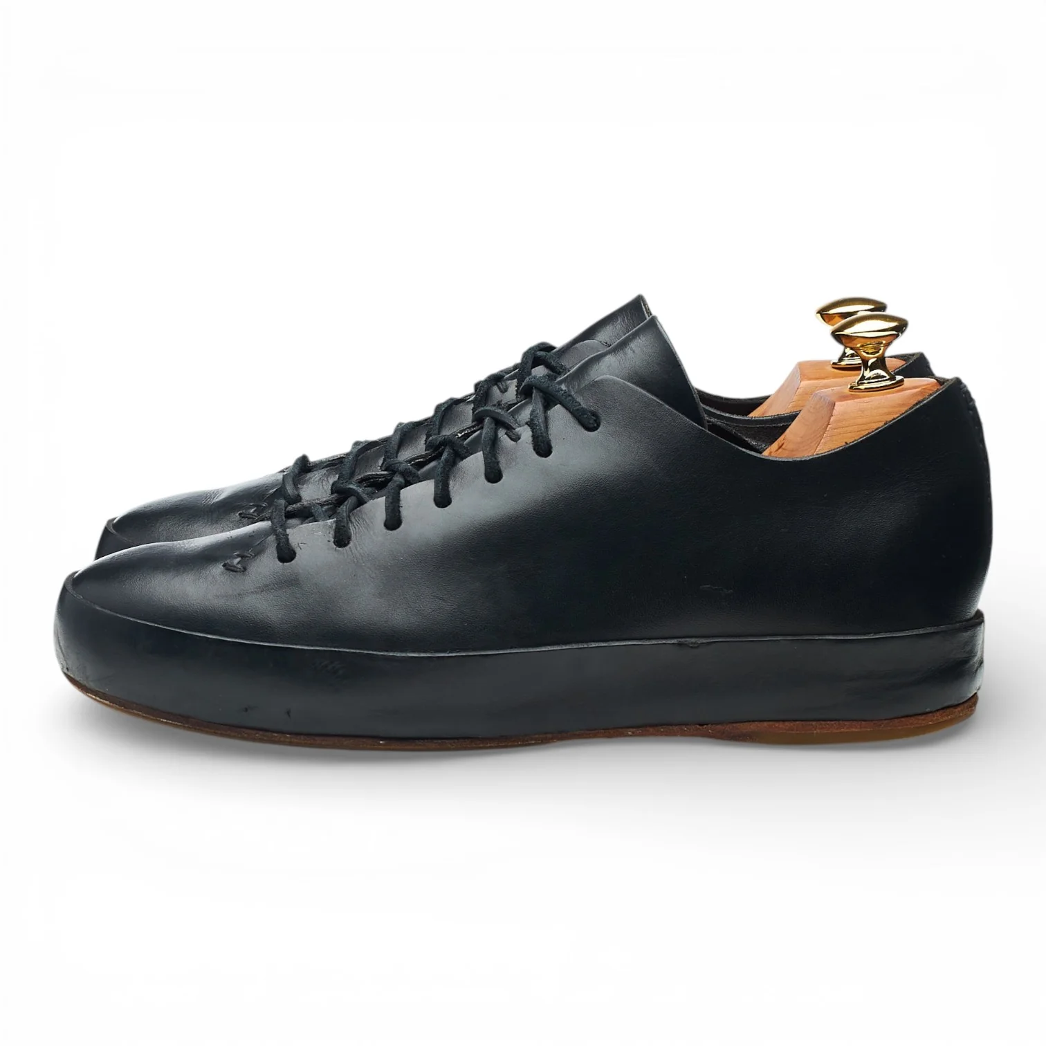 Hand Sewn Black Leather Sneakers UK 7 EU 41 - Image 3