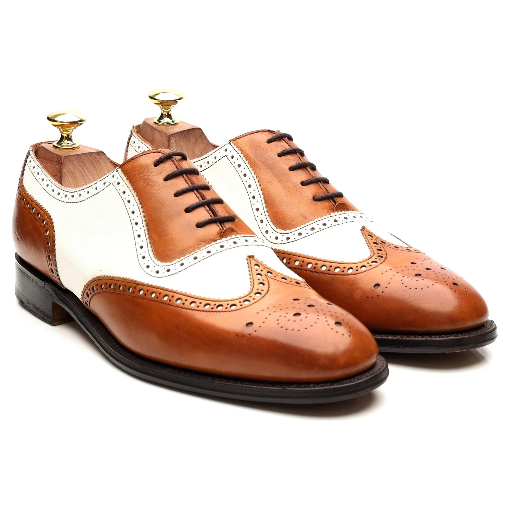 'Hyde' Tan Brown Brown White Leather Spectator Brogues UK 7 F - Image 7