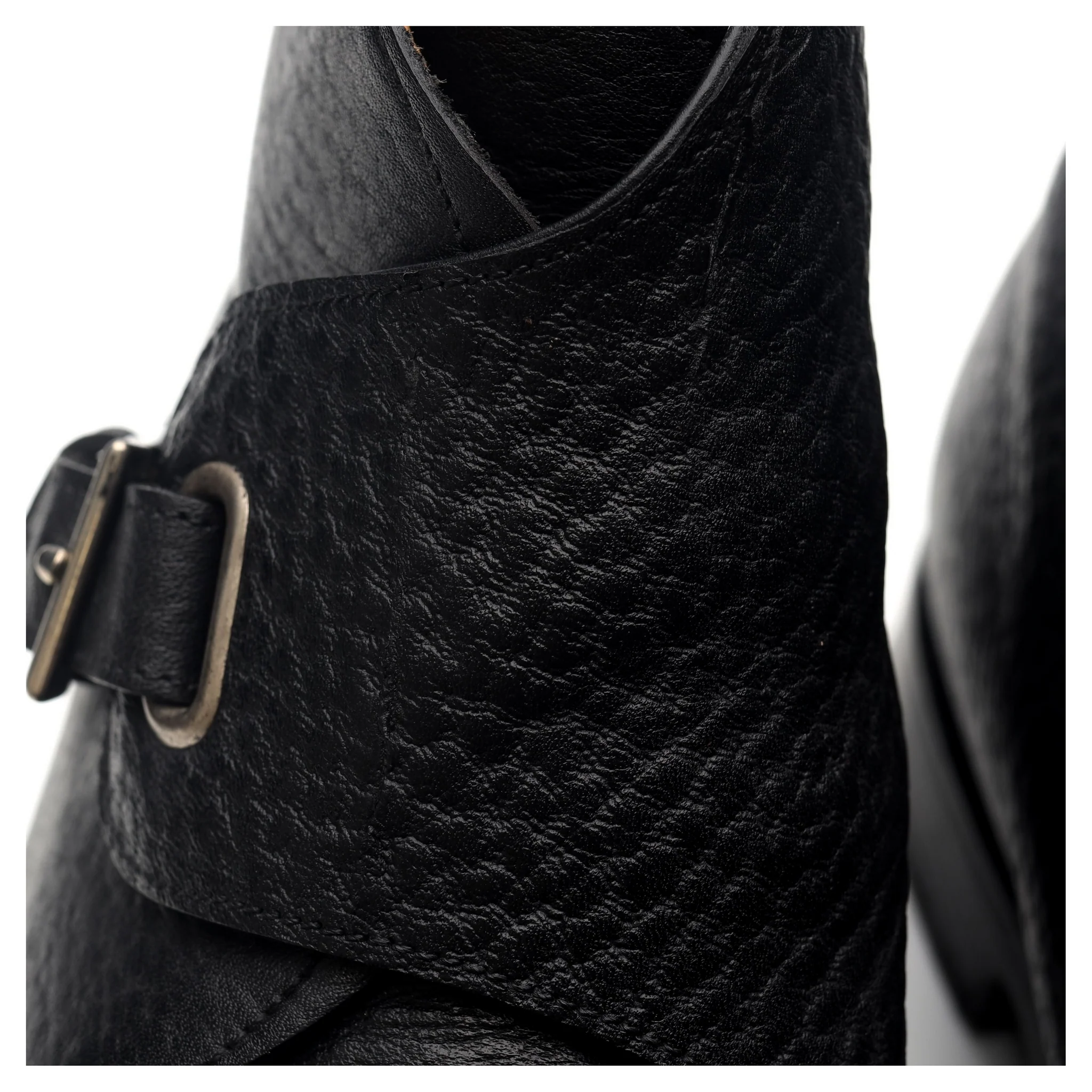 'Davos' Black Leather Apron Strap Boots UK 10.5 E - Image 4